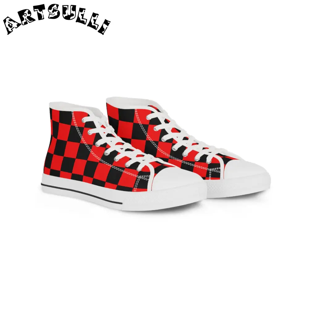 JAKKOUTTHEBXX Checkerboard Red and Black Men’s High Top Sneakers