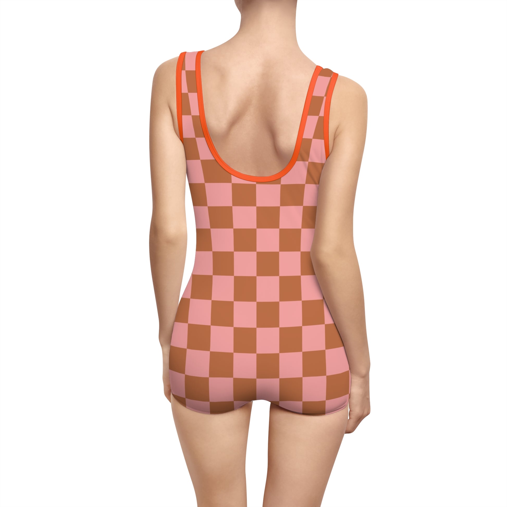 Chessboard Pink and Brown Women's Vintage Swimsuit (AOP), Artsulli - Art is Long, Life is Short, All Over Prints, , , , , , , 