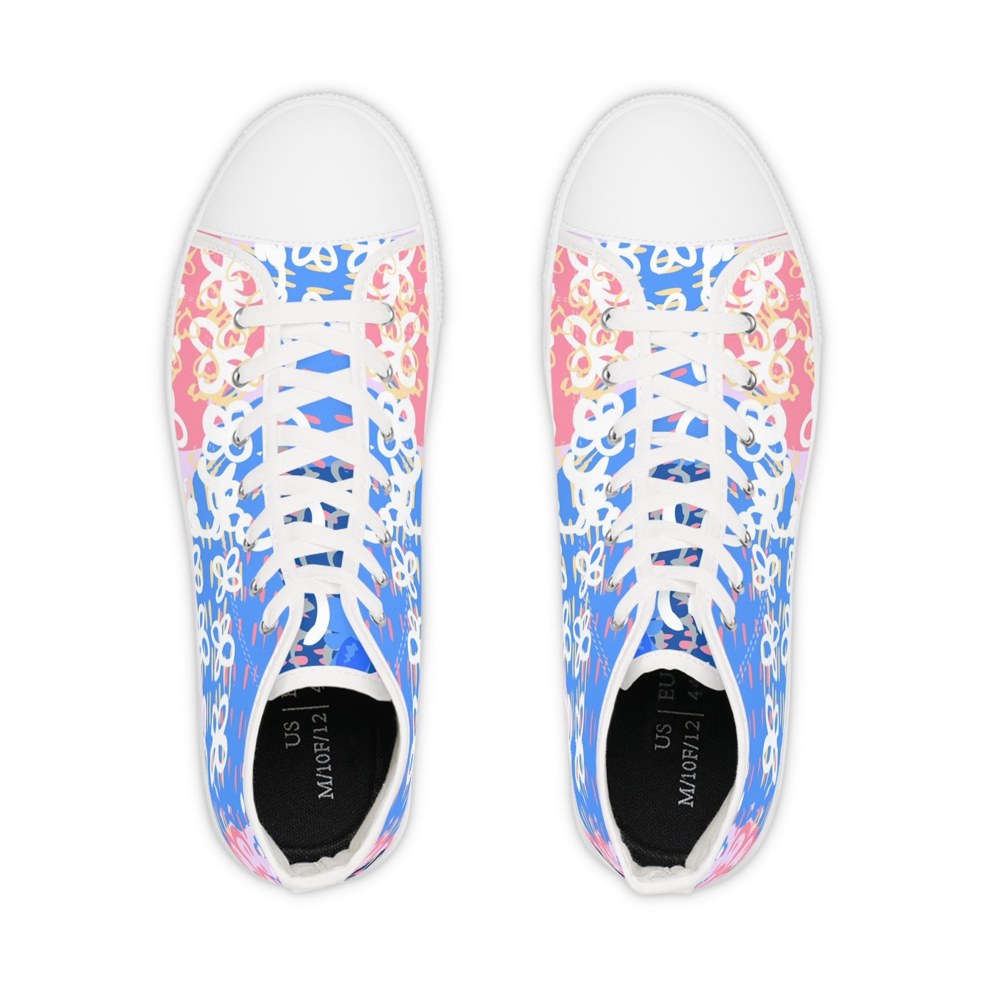 Flowers x Doodles x Hearts Multi-Color Men's High Top Sneakers, Artsulli - Art is Long, Life is Short, Shoes, , , , , , , 