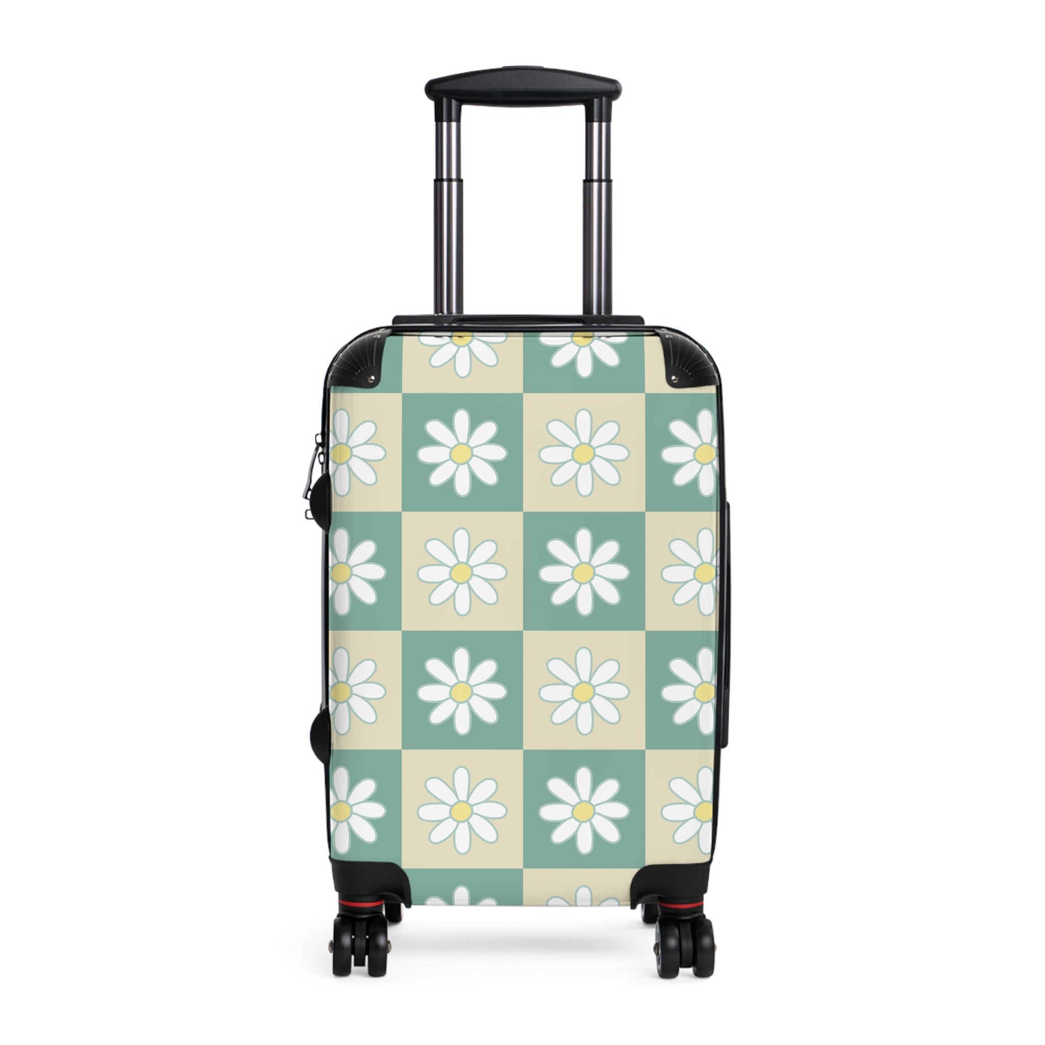 Retro Daisy Checkerboard Green and Tan Suitcase, Artsulli - Art is Long, Life is Short, Bags, Size, Small, Color, Black, , , 55939493662383153336