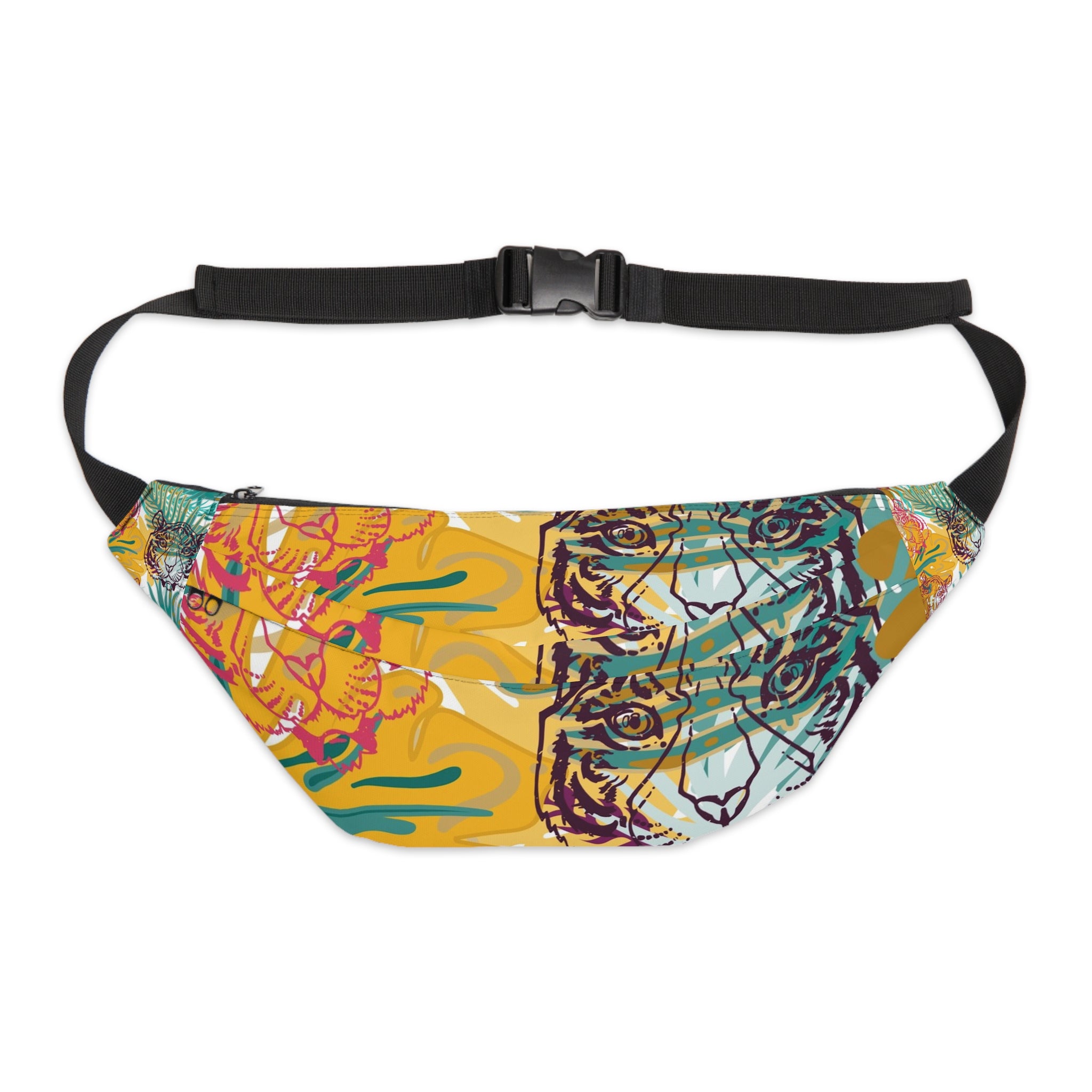 Tropical Jungle Tigers Brown and Green Large Fanny Pack, Artsulli - Art is Long, Life is Short, Bags, Size, 8" × 9" × 4'', , , , , 14420587789899
