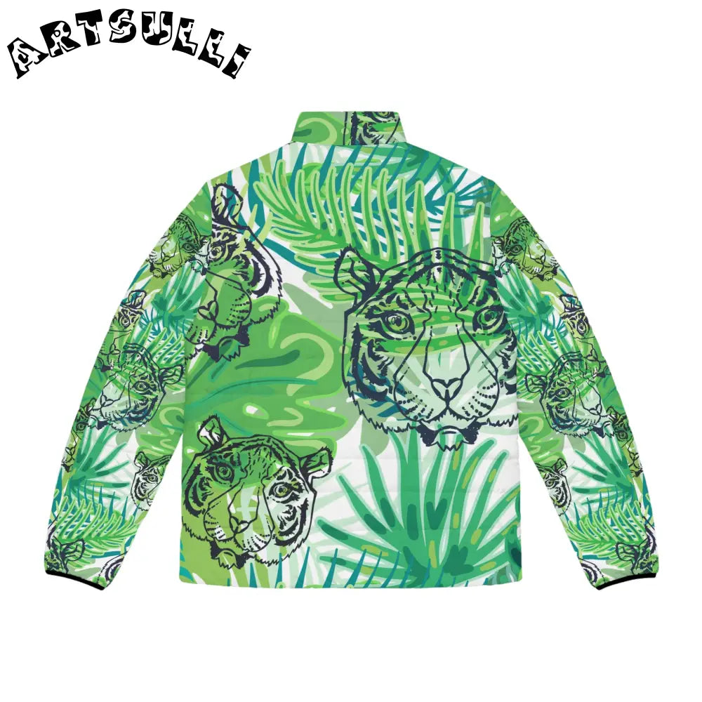 JAKKOUTTHEBXX Tropical Jungle Tigers Green Men’s Puffer Jacket (AOP)