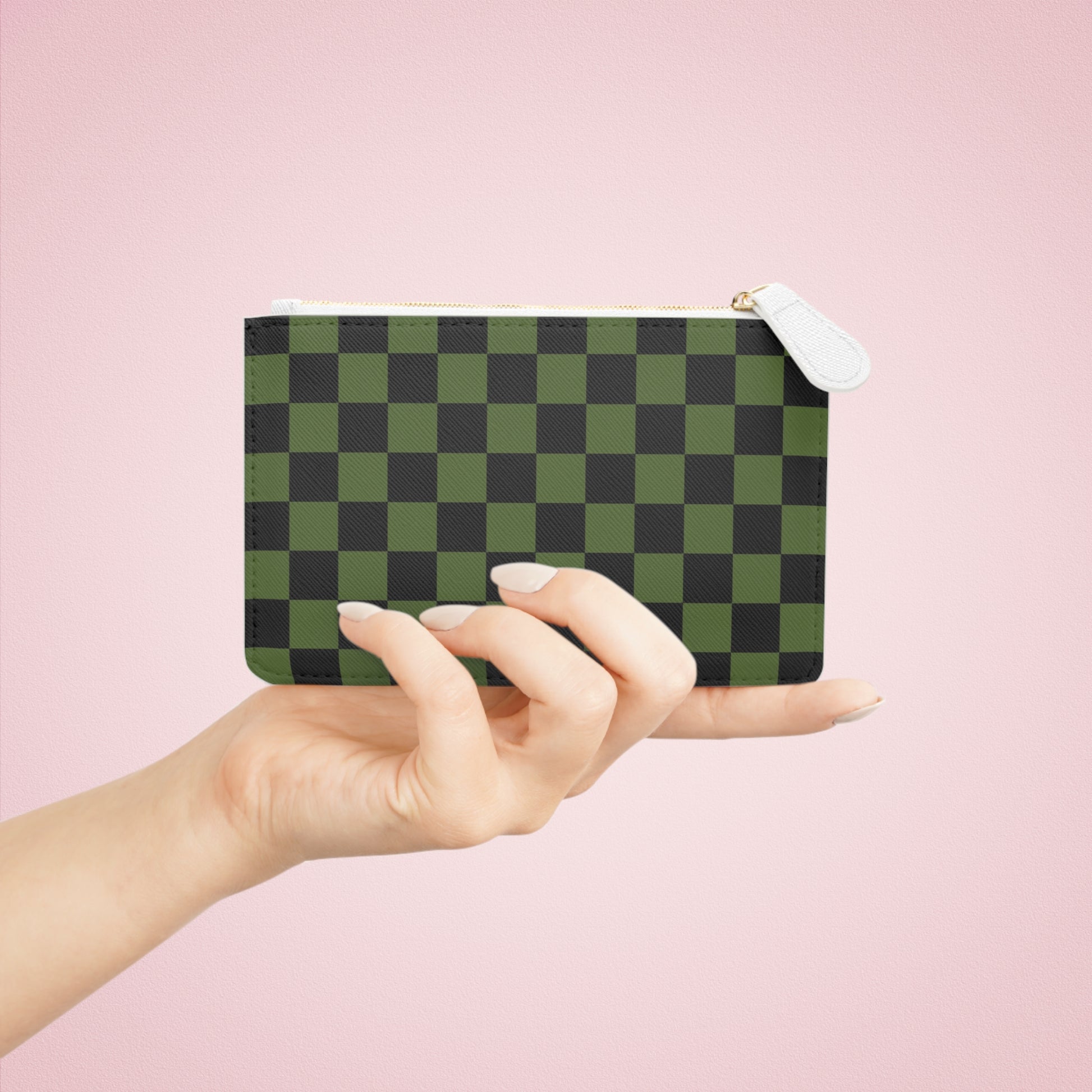 Checkerboard Olive Green and Black Mini Clutch Bag, Artsulli - Art is Long, Life is Short, Bags, , , , , , , 