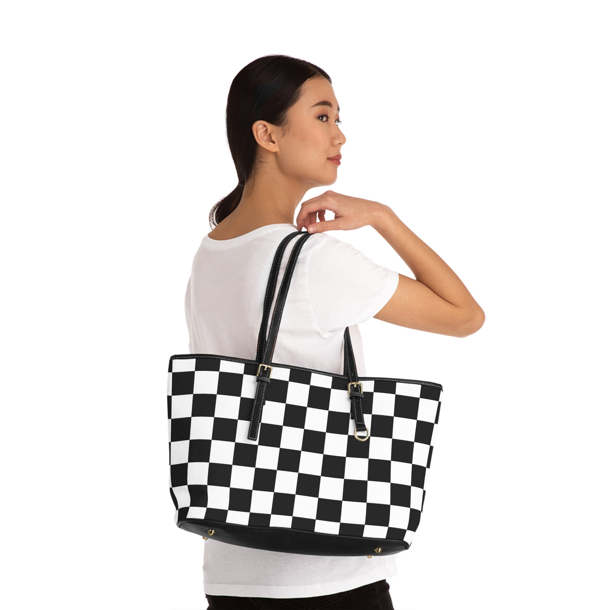 Checkerboard White and Black PU Leather Shoulder Bag, Artsulli - Art is Long, Life is Short, Bags, , , , , , , 