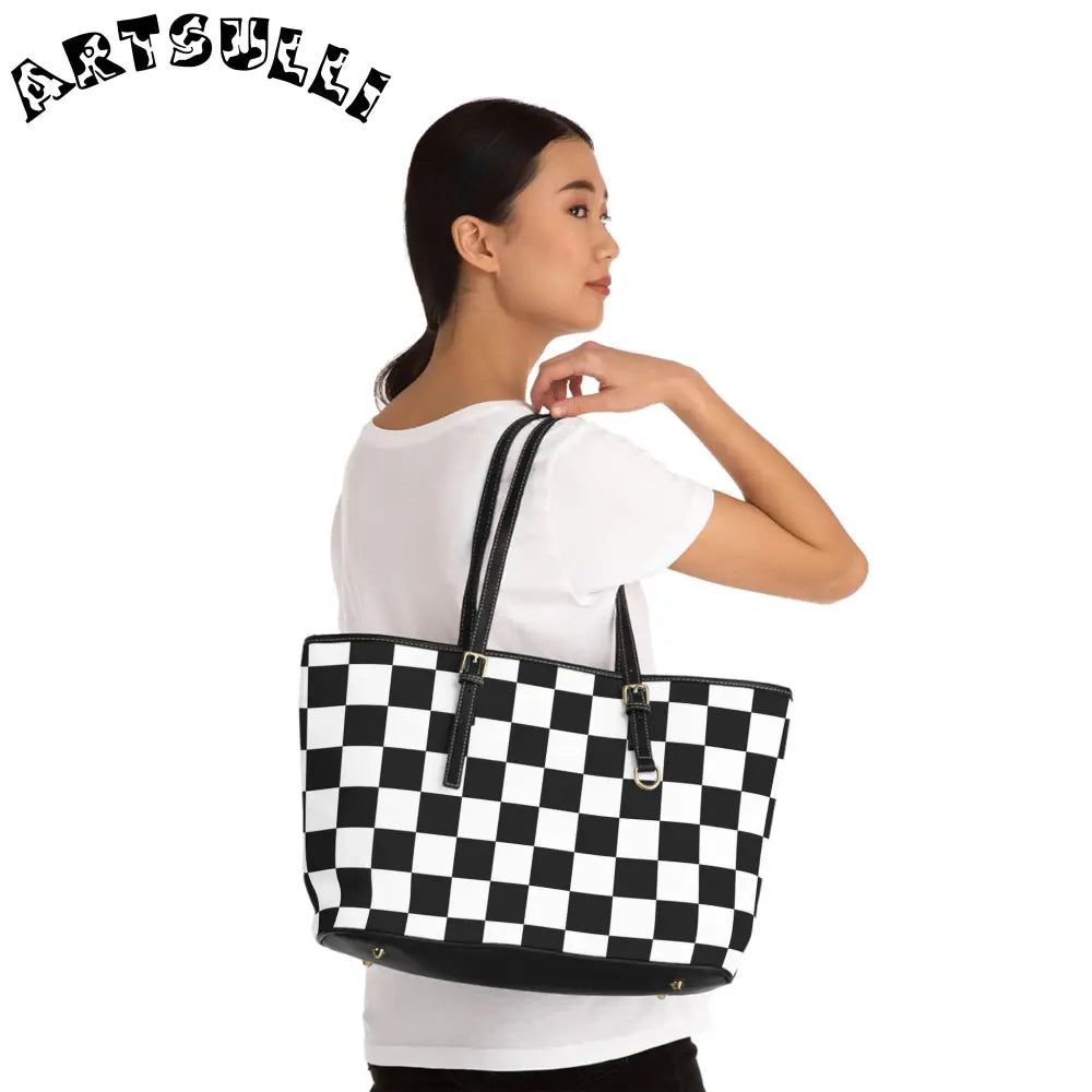 JAKKOUTTHEBXX Checkerboard White and Black PU Leather Shoulder Bag