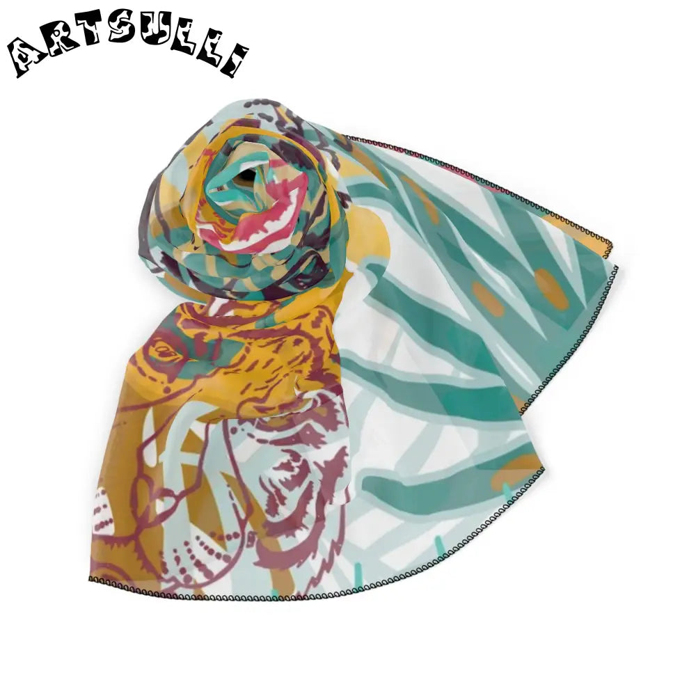 JAKKOUTTHEBXX Tropical Jungle Tigers Brown and Green Poly Scarf