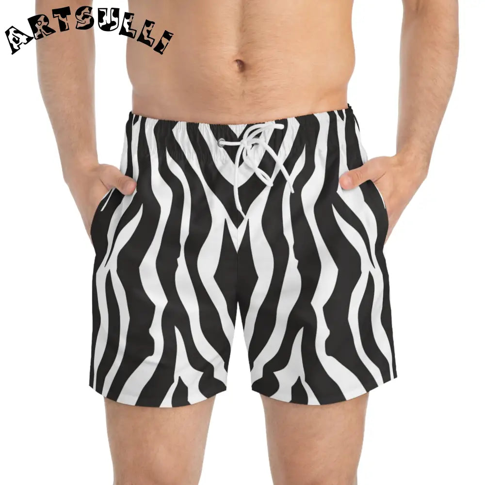JAKKOUTTHEBXX Black and White Zebra Print Swim Trunks for Summer
