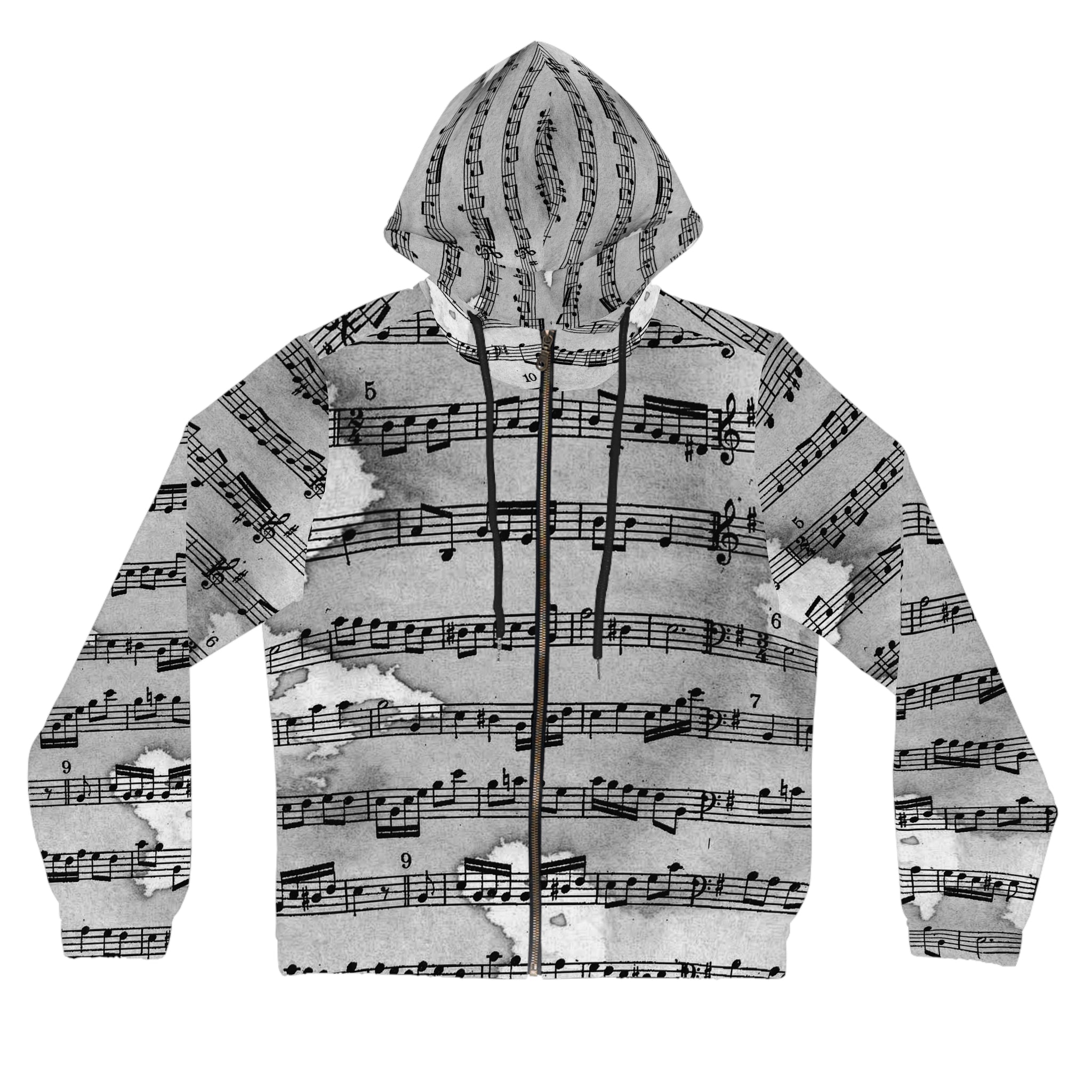 Drip Spill Type Beat Sheet Music Black Women’s Full-Zip Hoodie (AOP), Artsulli - Art is Long, Life is Short, All Over Prints, Size, XS, Color, Black, , , 24343531894181507337