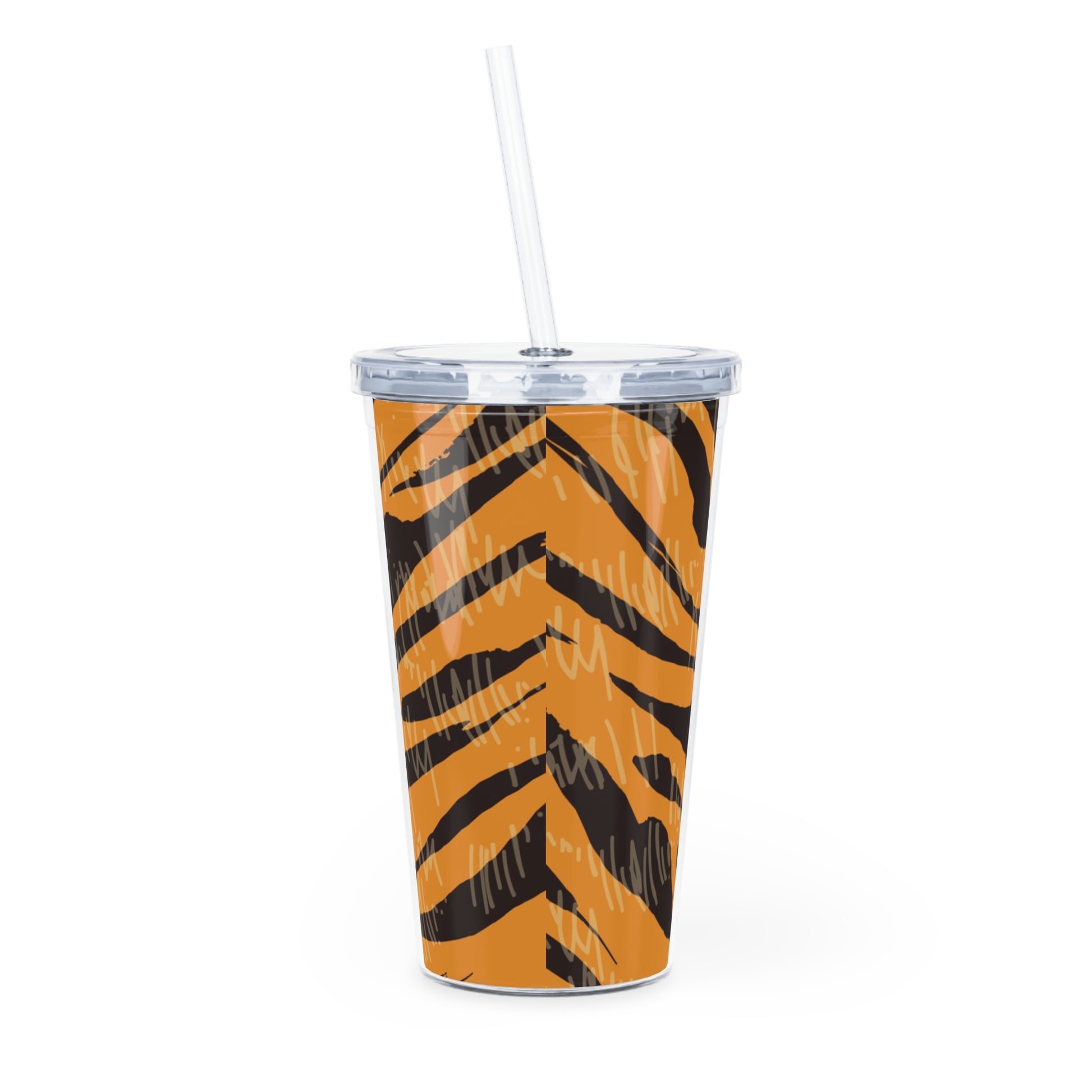 Tiger Scratches Orange & Black Plastic Tumbler with Straw, Artsulli - Art is Long, Life is Short, Mug, , , , , , , 