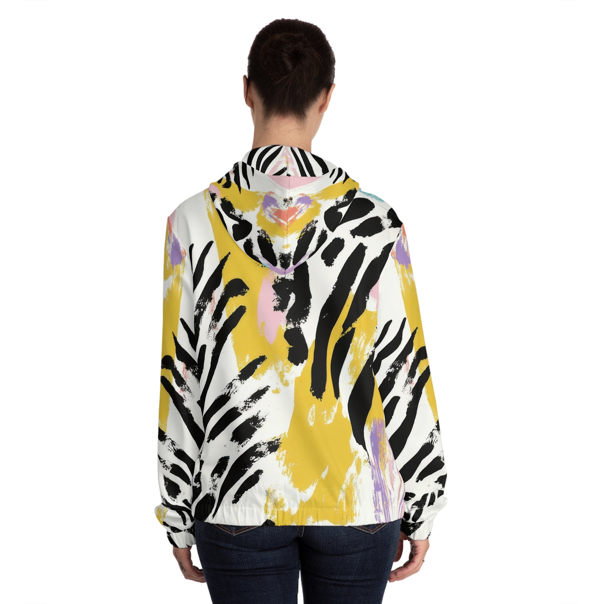 Wild Zebra Stripes x Paint Brush Strokes Multi-Color Women’s Full-Zip Hoodie (AOP), Artsulli - Art is Long, Life is Short, All Over Prints, , , , , , , 