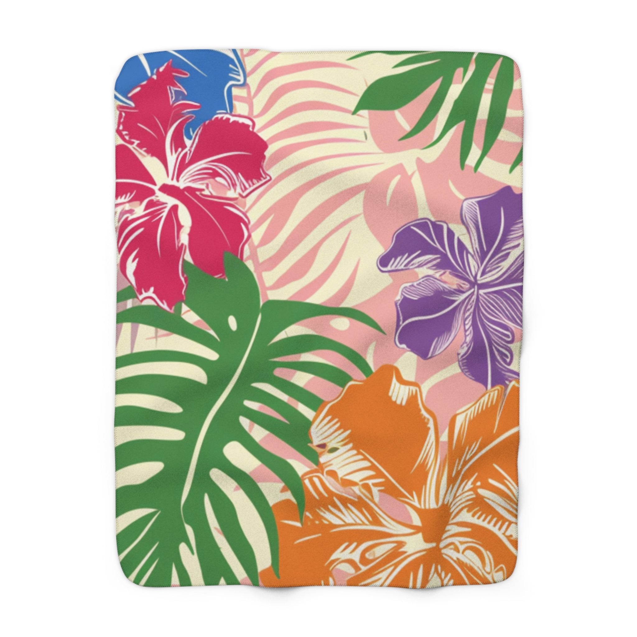 Blooming Tropical Flowers Sherpa Fleece Blanket, Artsulli - Art is Long, Life is Short, Home Decor, Size, 50" × 60", , , , , 19088460091592045311