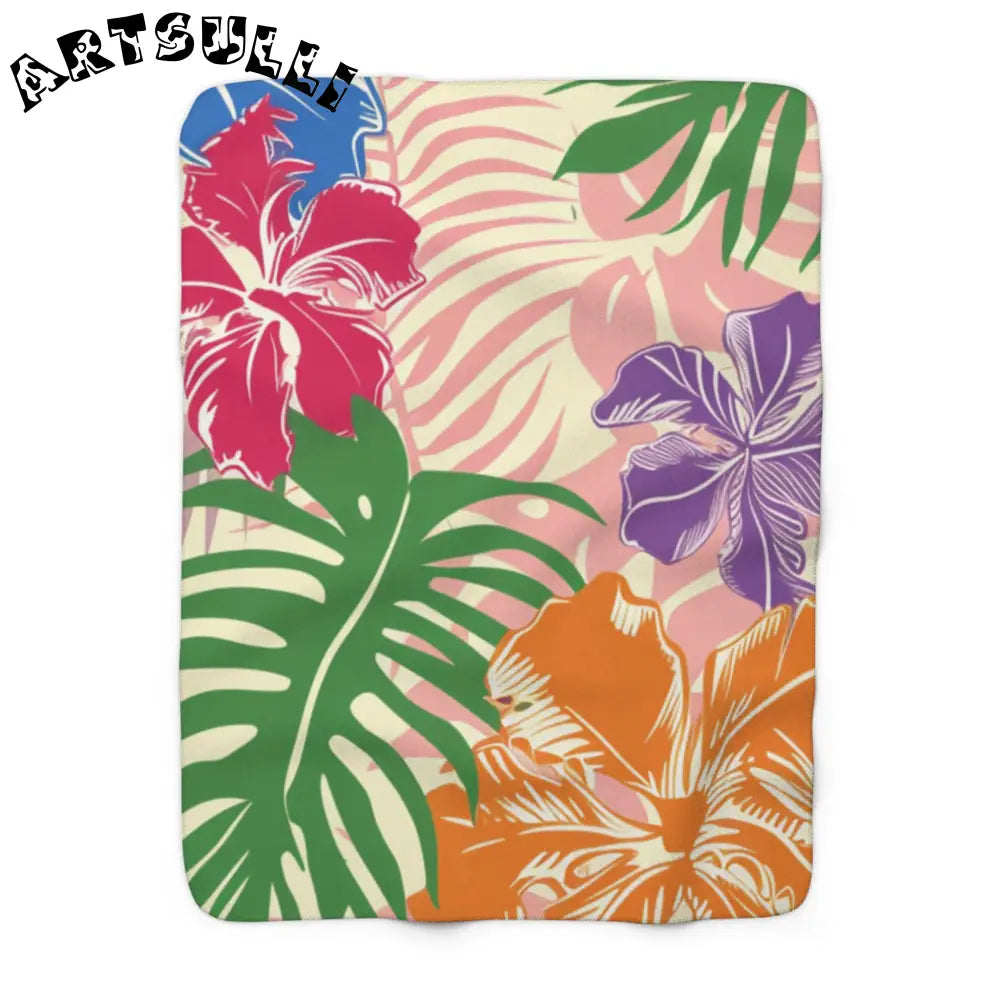 Blooming Tropical Flowers Sherpa Fleece Blanket, Artsulli - Art is Long, Life is Short, Home Decor, Size, 50" × 60", , , , , 19088460091592045311