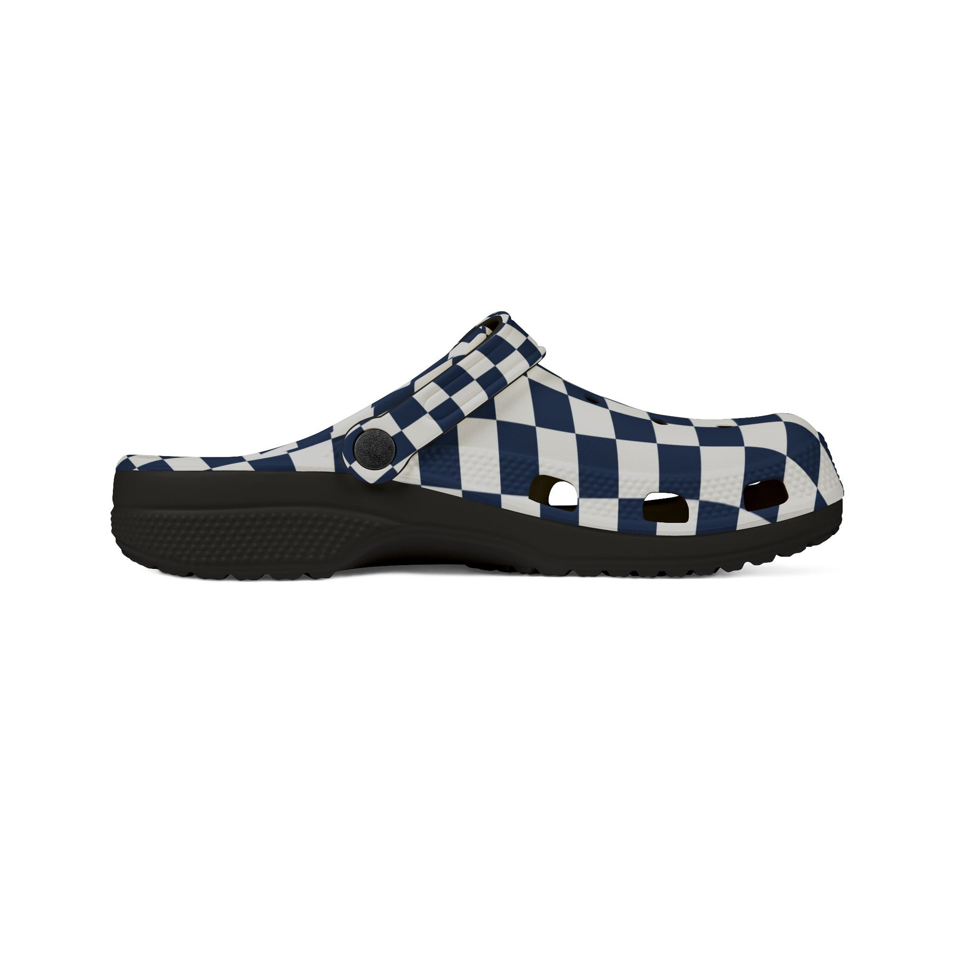 Checkerboard White and Navy Blue EVA Foam Rubber Shoes (AOP), Artsulli - Art is Long, Life is Short, Shoes, , , , , , , 