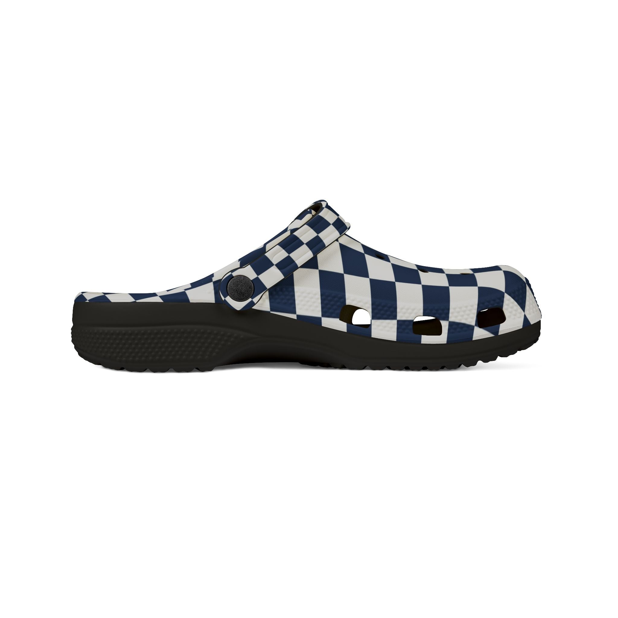 Checkerboard White and Navy Blue EVA Foam Rubber Shoes (AOP), Artsulli - Art is Long, Life is Short, Shoes, , , , , , , 