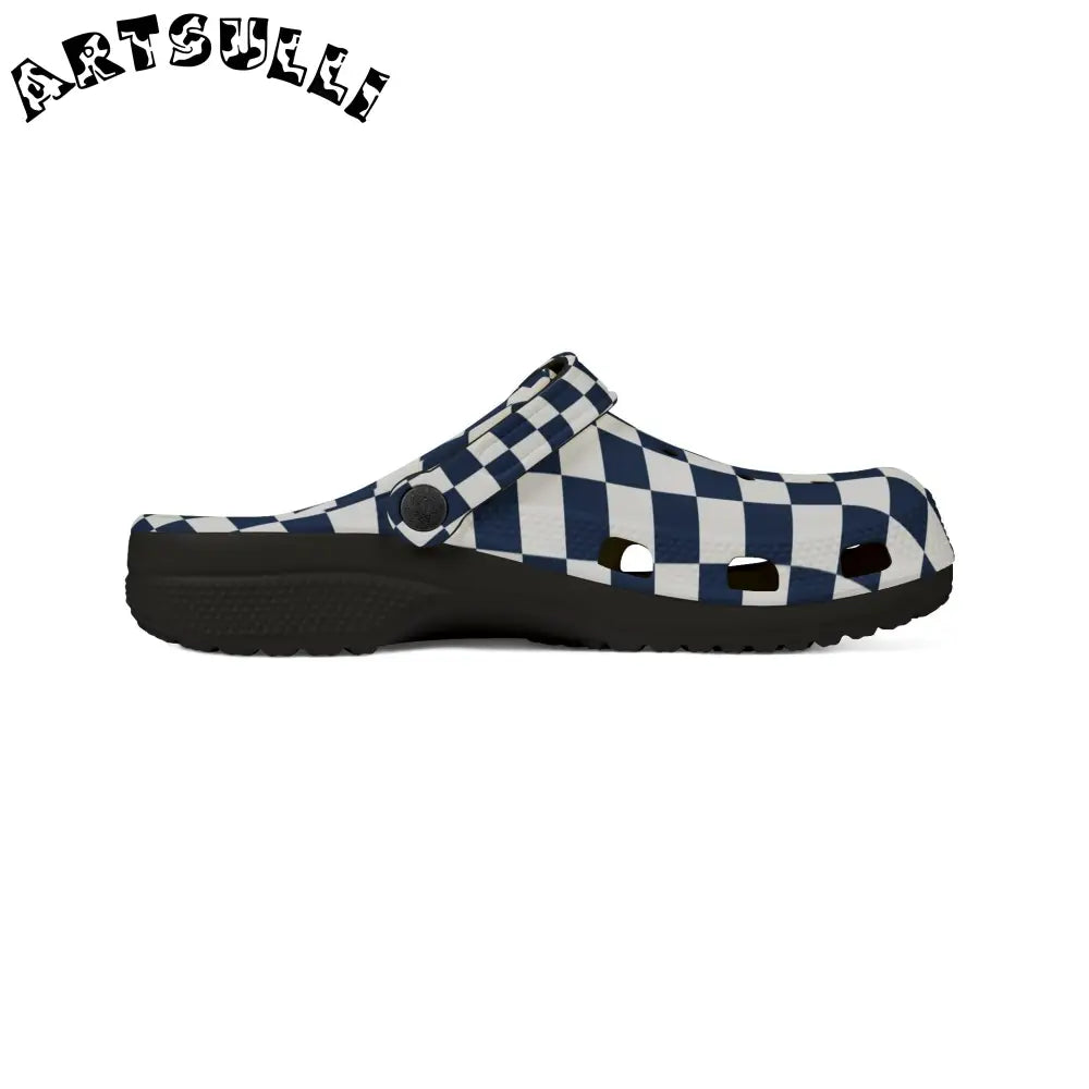 JAKKOUTTHEBXX Checkerboard White and Navy Blue EVA Foam Rubber Shoes