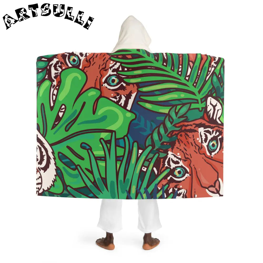 JAKKOUTTHEBXX Tropical Jungle Tigers Blue and Green Hooded Sherpa