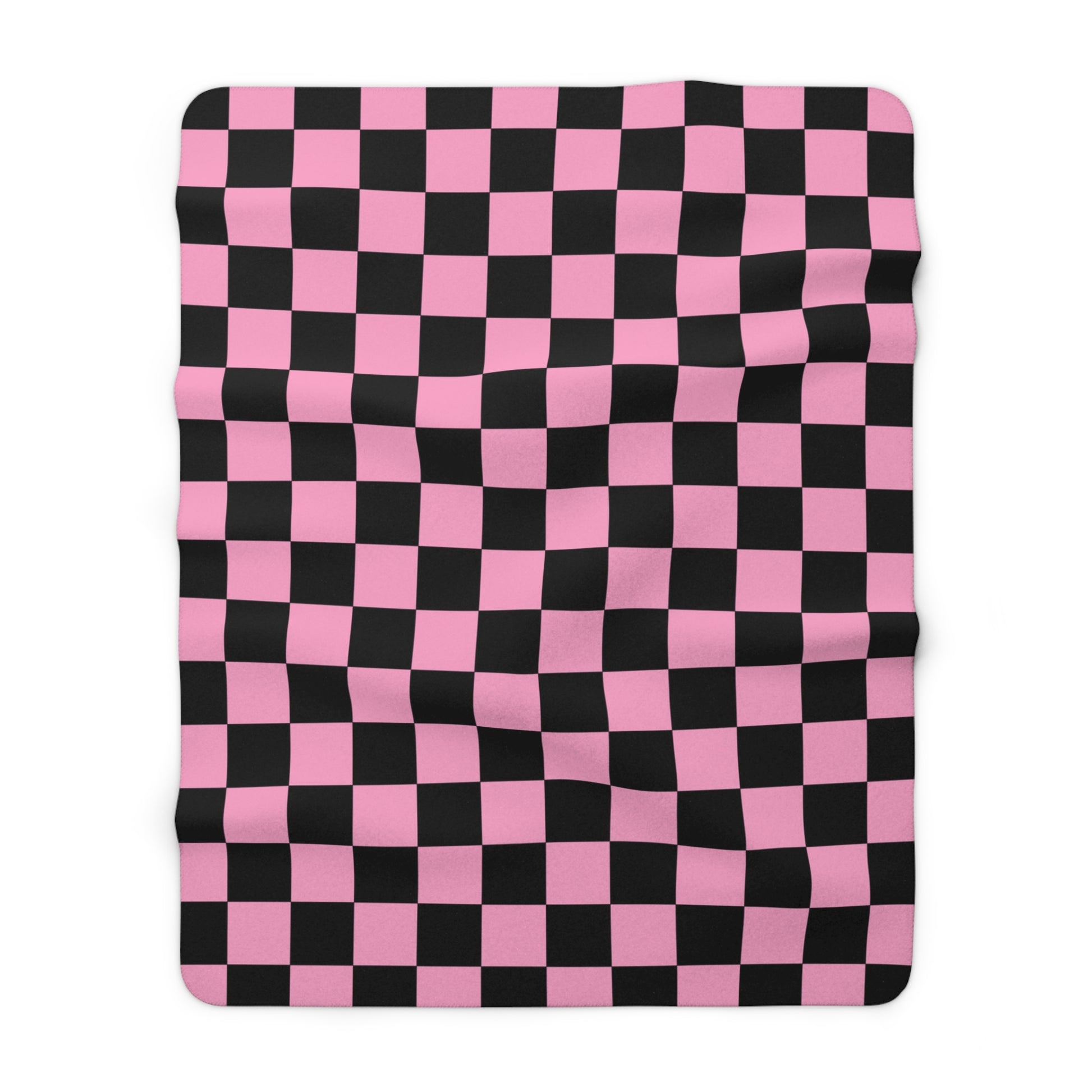 Checkerboard Black and Pink Sherpa Fleece Blanket, Artsulli - Art is Long, Life is Short, Home Decor, Size, 60" × 80", , , , , 32978797623113466348