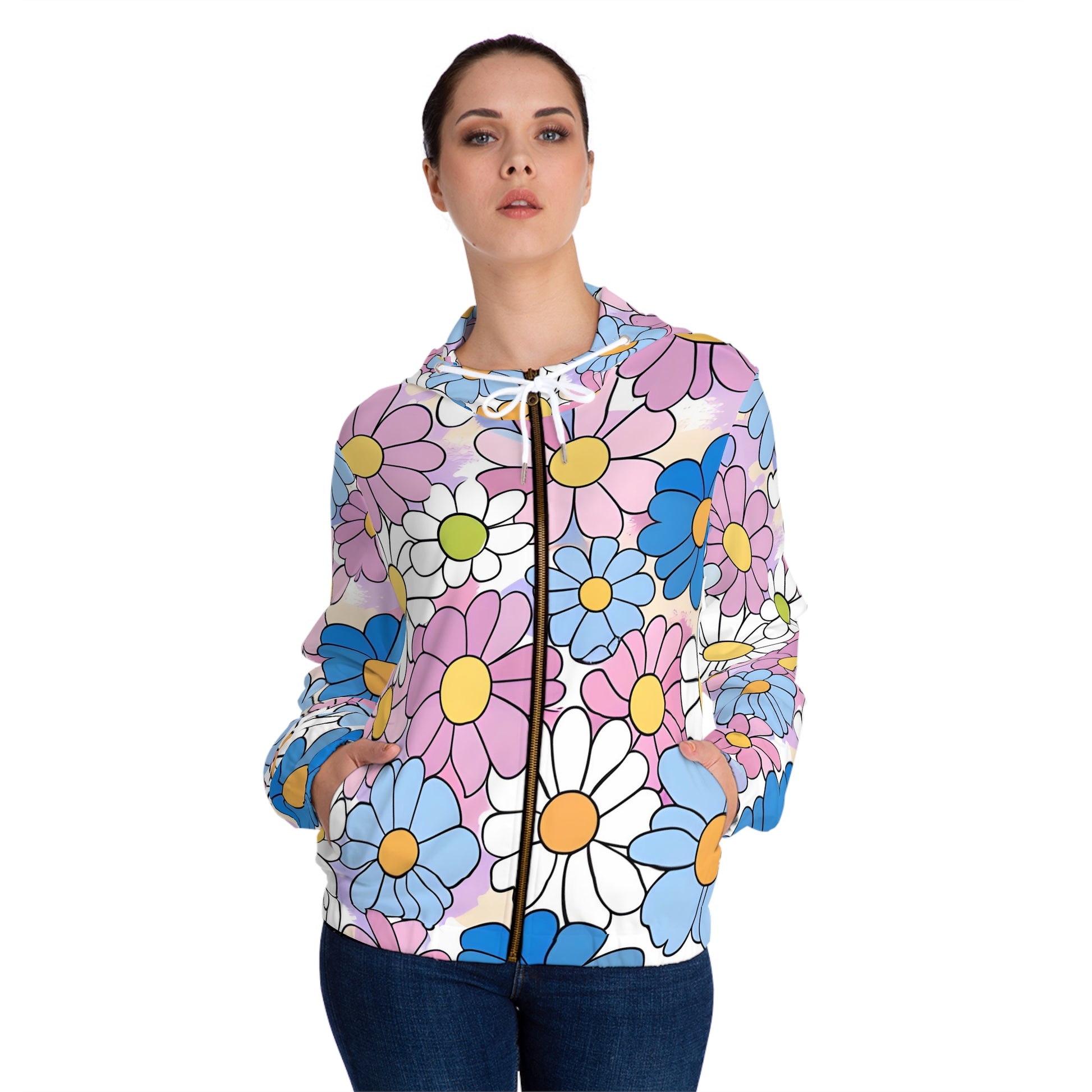 Flower Hour Purple and Blue Women’s Full-Zip Hoodie (AOP), Artsulli - Art is Long, Life is Short, All Over Prints, , , , , , , 