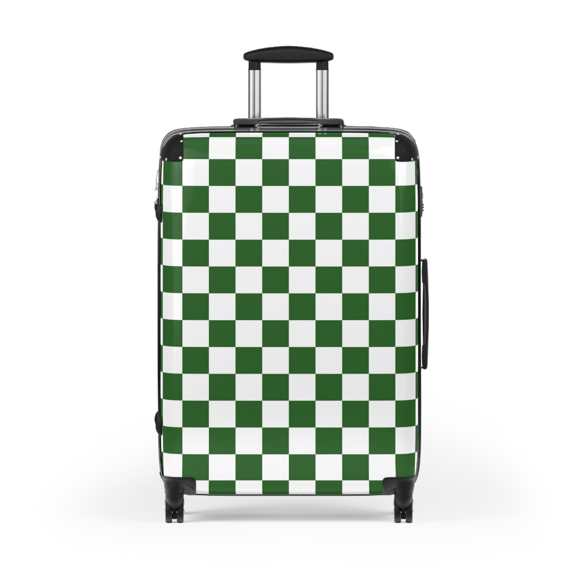 Checkerboard White and Dark Green Suitcase, Artsulli - Art is Long, Life is Short, Bags, , , , , , , 