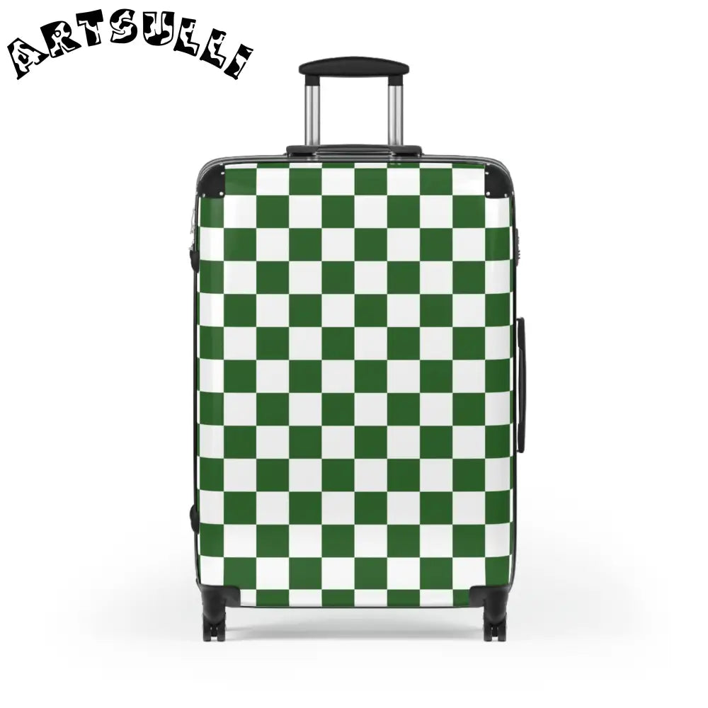 JAKKOUTTHEBXX Checkerboard White and Dark Green Suitcase
