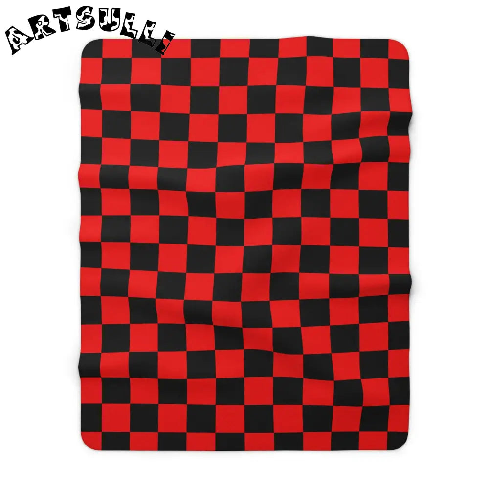 JAKKOUTTHEBXX Checkerboard Red and Black Sherpa Fleece Blanket