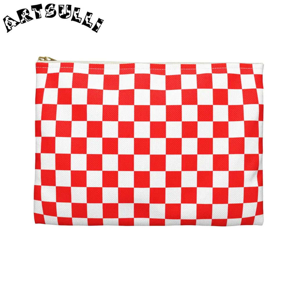 JAKKOUTTHEBXX Checkerboard Red and White Accessory Pouch