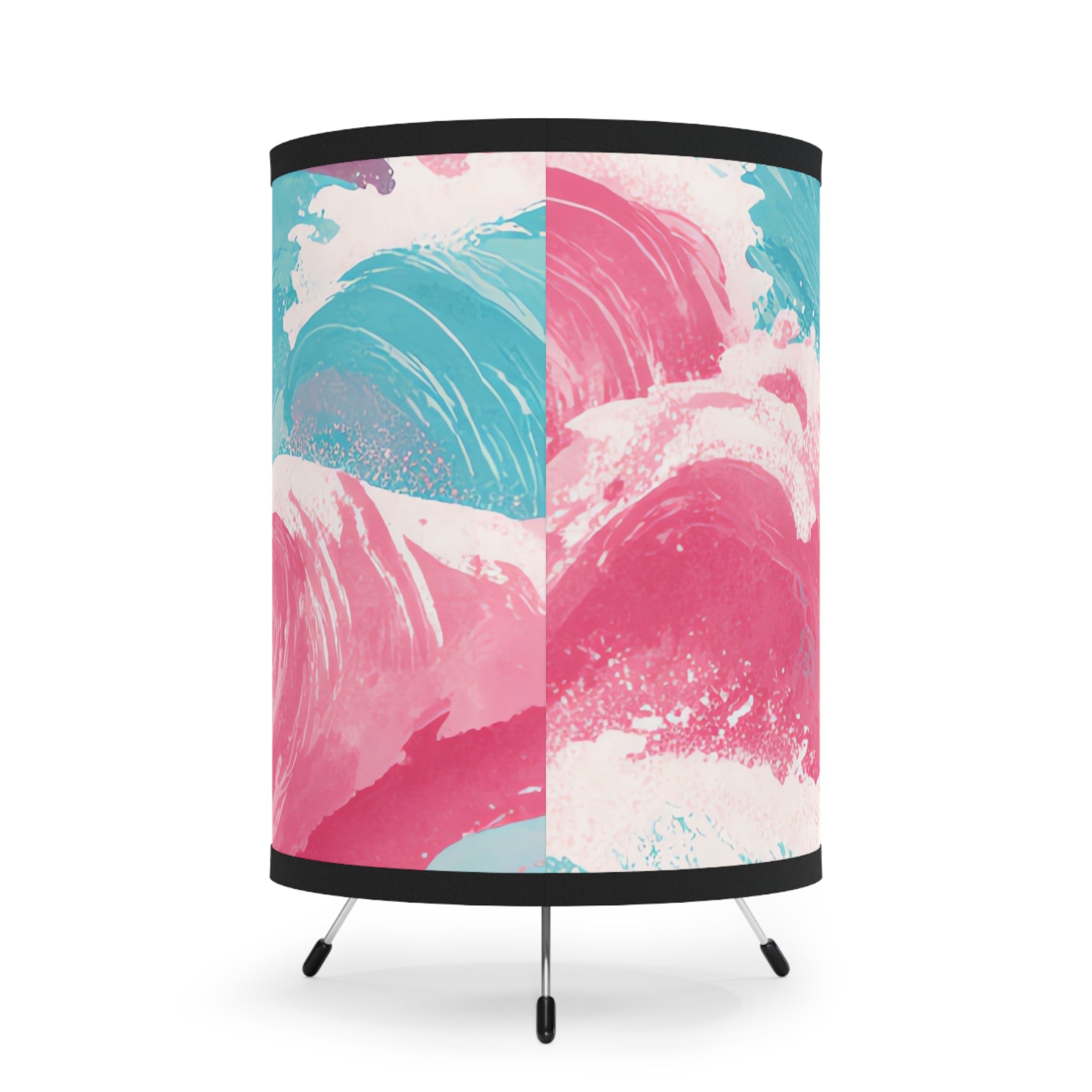 The Great Pastelwave Pink and Blue Tripod Lamp with High-Res Printed Shade, US\CA plug, Artsulli - Art is Long, Life is Short, Home Decor, , , , , , , 