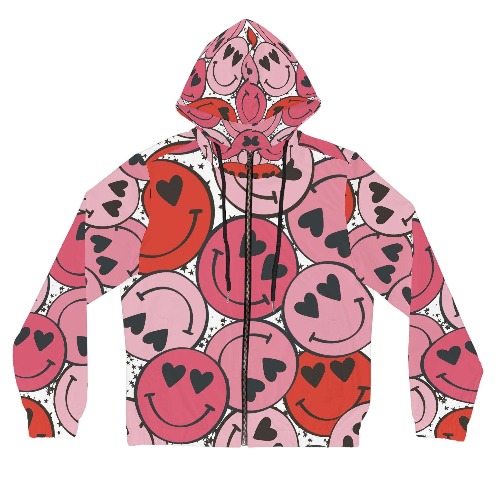 Smiley Face x Heart Eyes Pink and Red Women’s Full-Zip Hoodie (AOP), Artsulli - Art is Long, Life is Short, All Over Prints, Size, XS, Color, Black, , , 58663461314417013352
