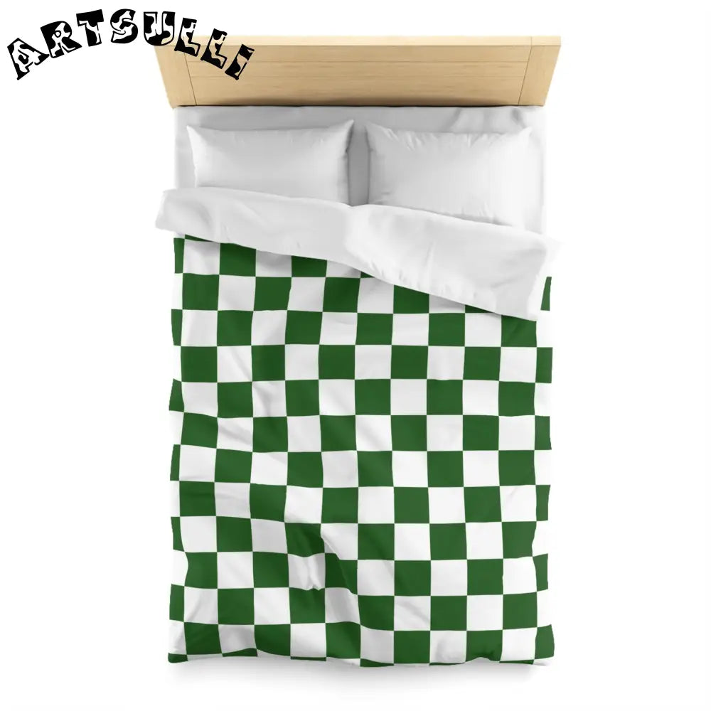 JAKKOUTTHEBXX Checkerboard White and Dark Green Microfiber Duvet