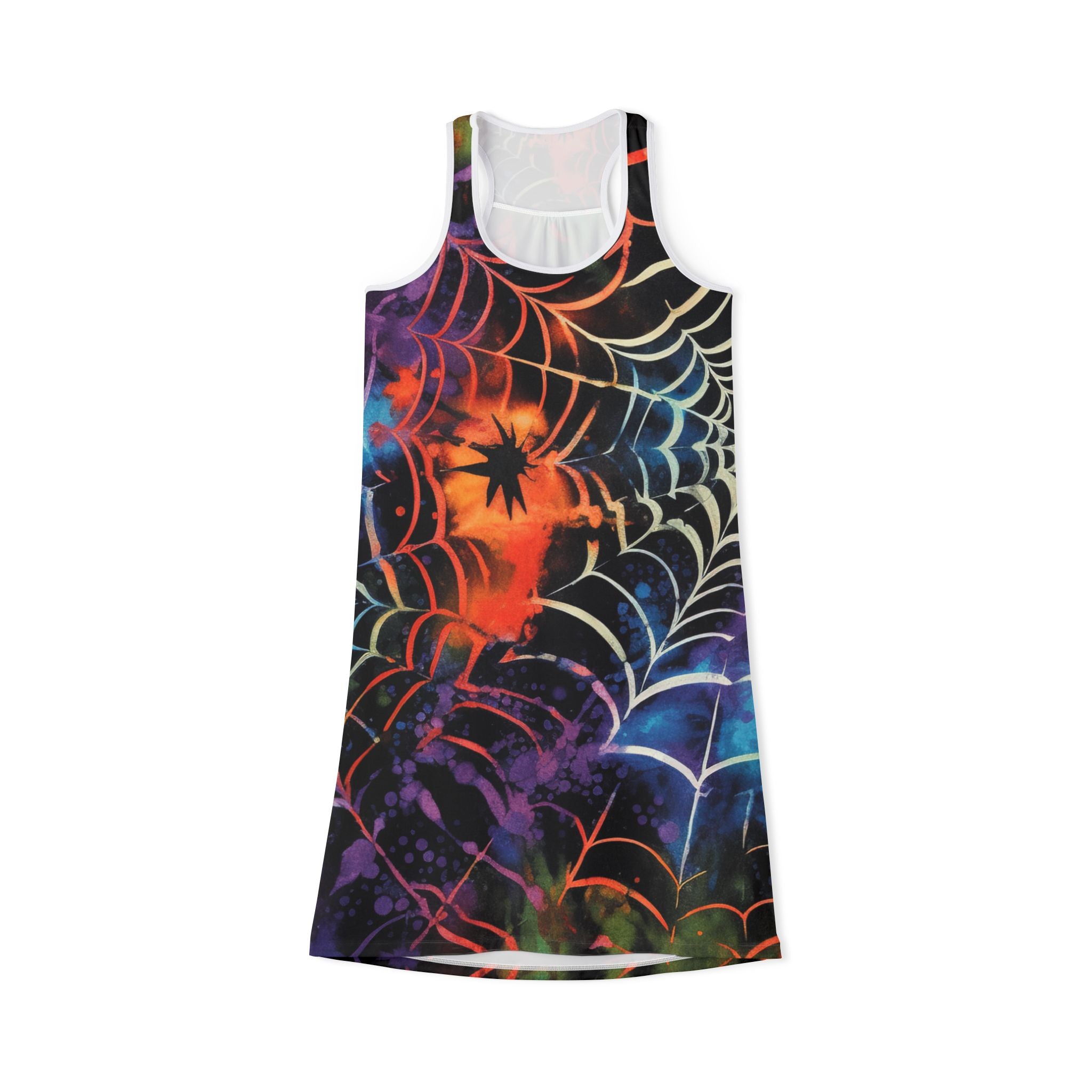 Spider Web Tie Dye Women's Racerback Dress (AOP), Artsulli - Art is Long, Life is Short, Tank Top, Size, XS, Color, White, , , 85593795009175532361