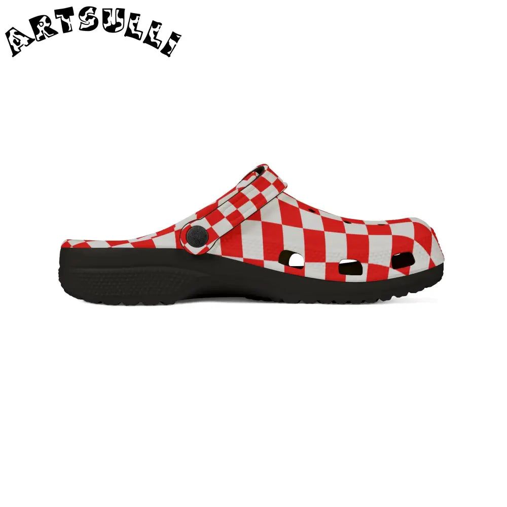 JAKKOUTTHEBXX Checkerboard Red and White EVA Foam Rubber Shoes (AOP)