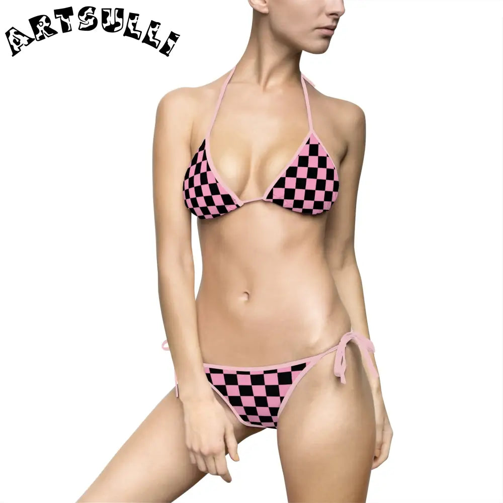 JAKKOUTTHEBXX Checkerboard Black and Pink Women’s Bikini Swimsuit