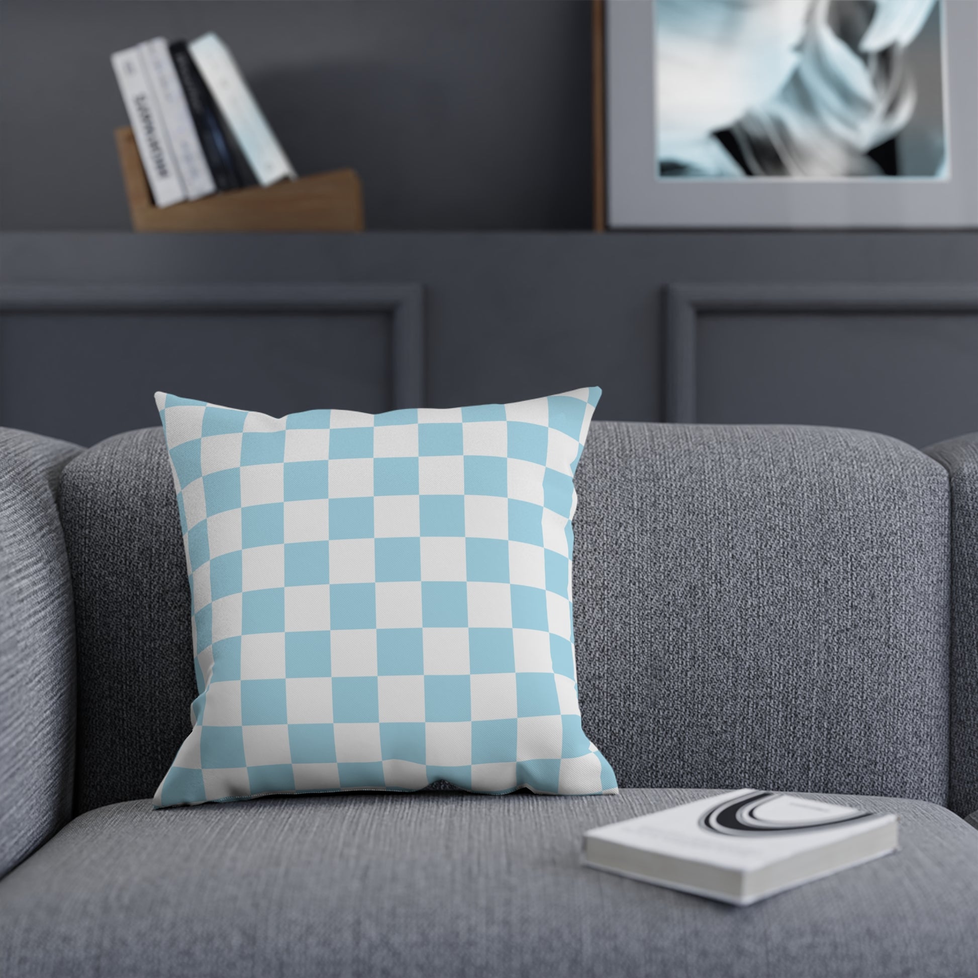 Checkerboard Sky Blue Cushion, Artsulli - Art is Long, Life is Short, Home Decor, , , , , , , 