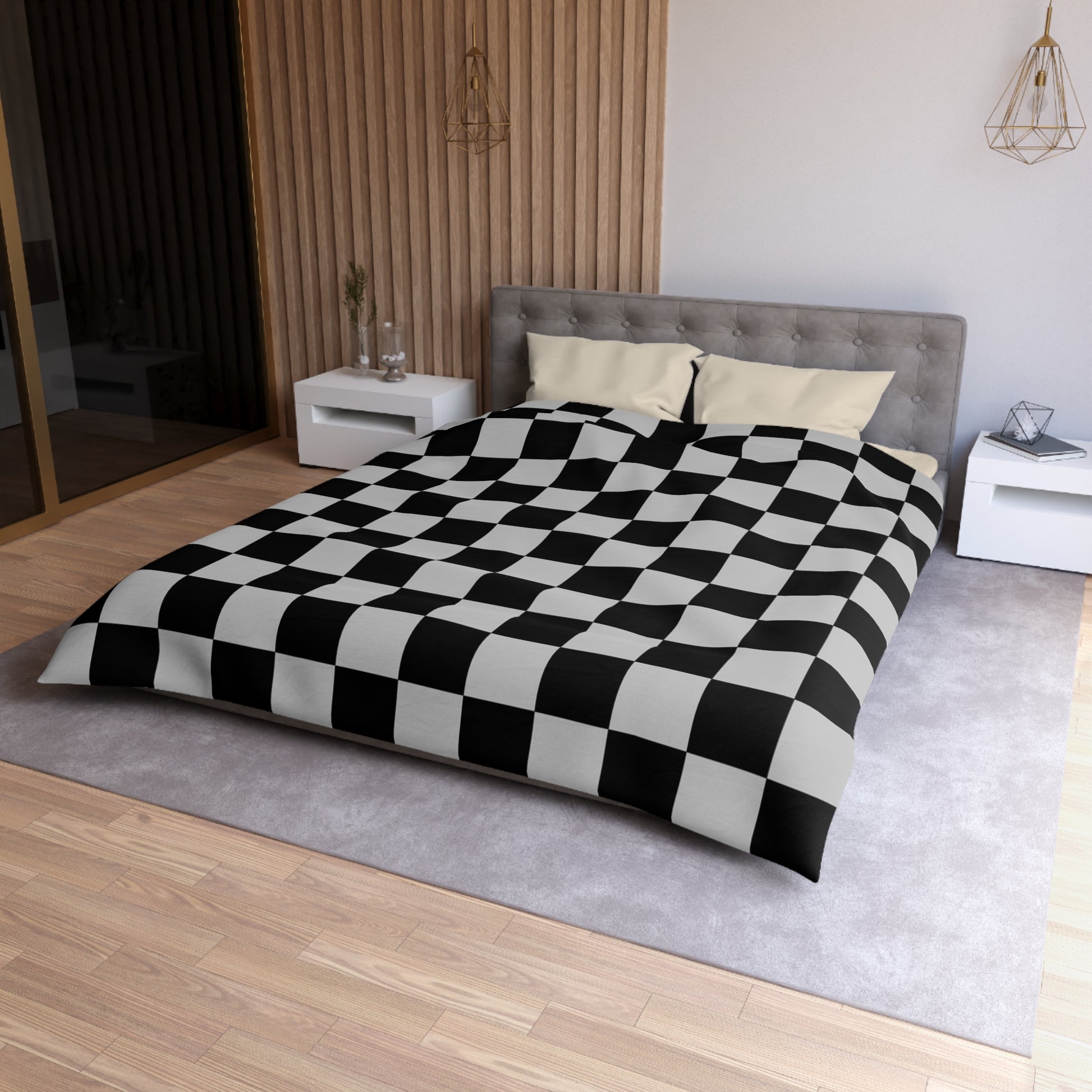 Checkerboard Dada Black and Light Gray Microfiber Duvet Cover, Artsulli - Art is Long, Life is Short, Home Decor, , , , , , , 