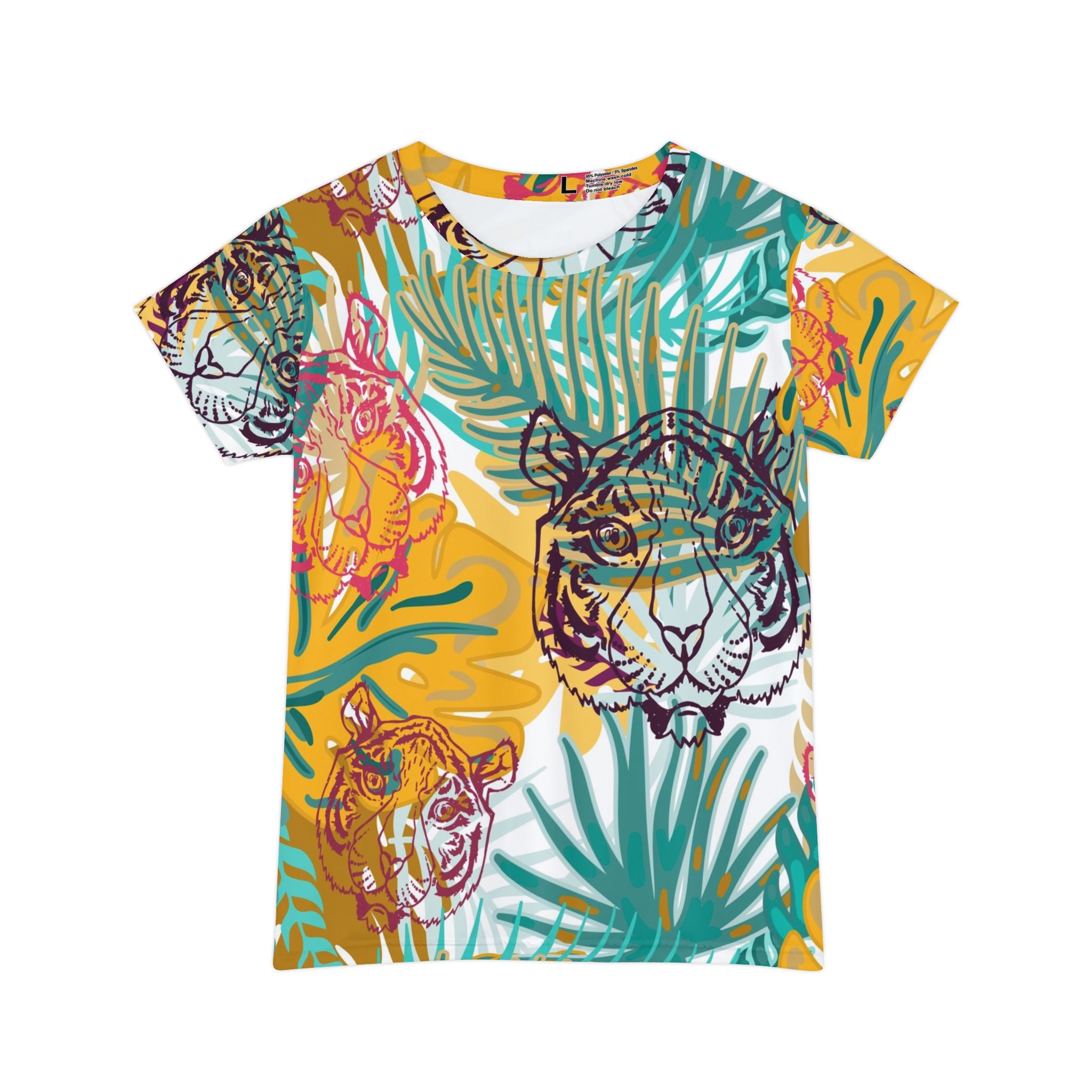 Tropical Jungle Tigers Brown and Green Women's Short Sleeve Shirt (AOP), Artsulli - Art is Long, Life is Short, All Over Prints, Size, XS, , , , , 14600833959729
