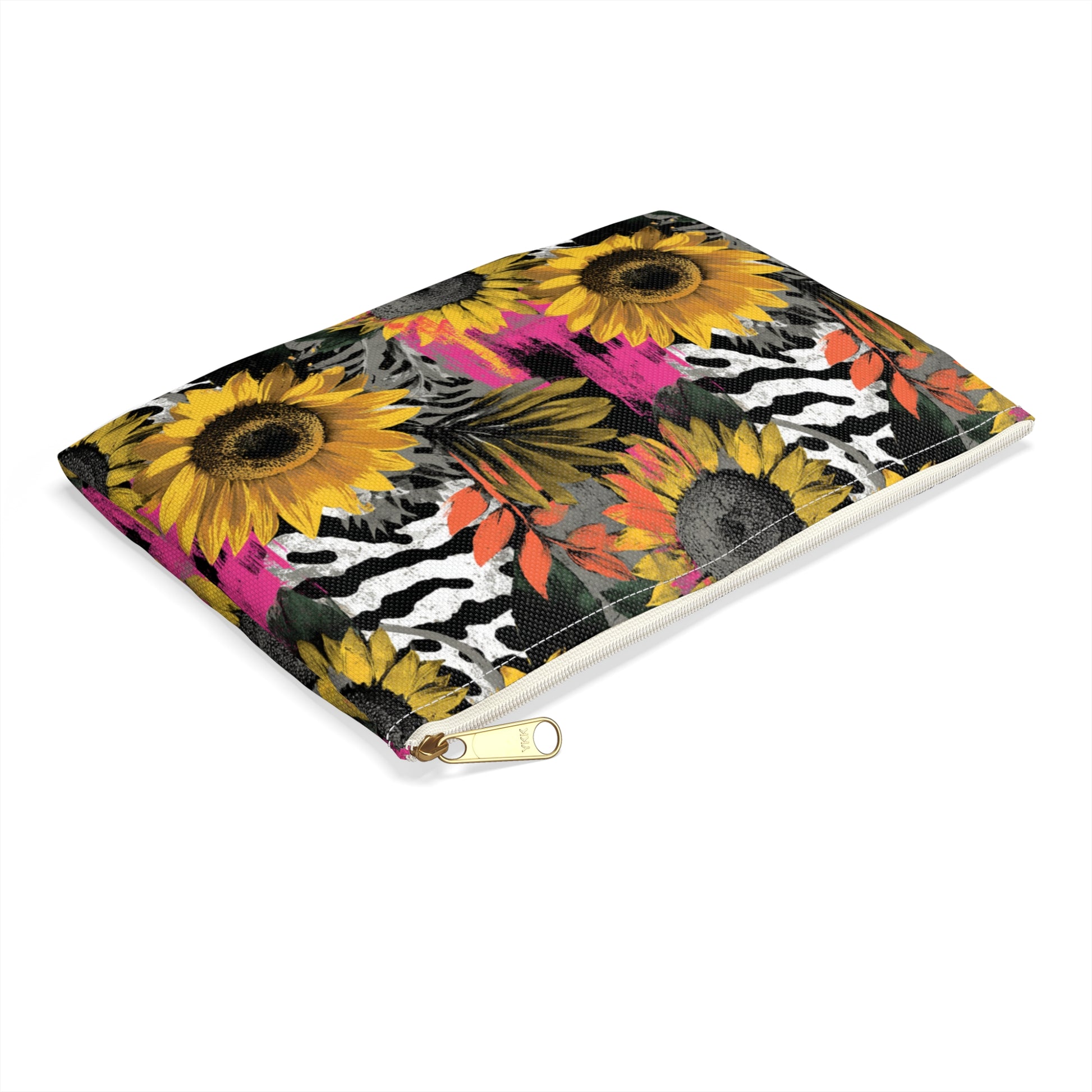 Zebra Stripes x Sunflowers Multi-Color Accessory Pouch, Artsulli - Art is Long, Life is Short, Bags, , , , , , , 