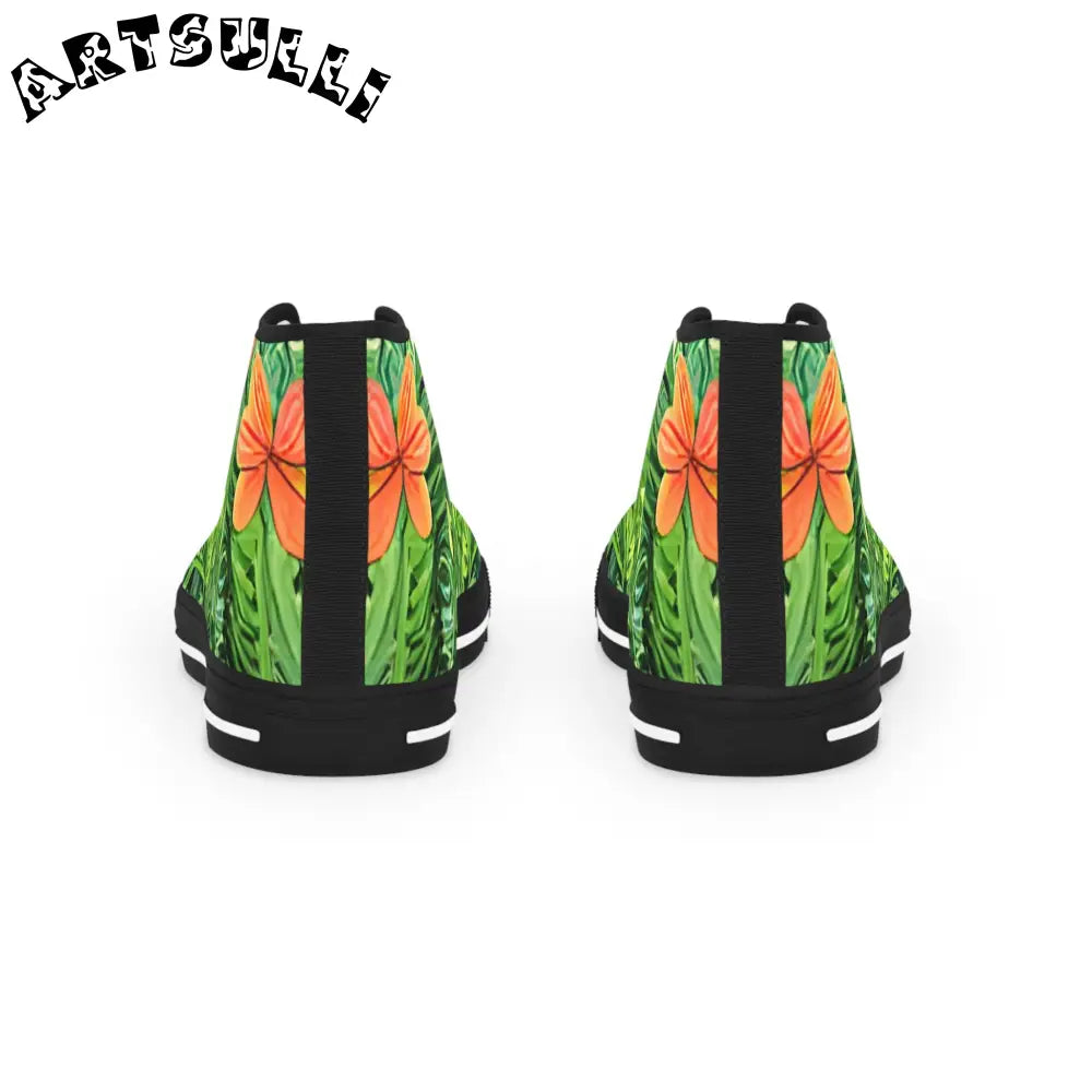 JAKKOUTTHEBXX Tropical Leaf and Orange Flower High Top Canvas