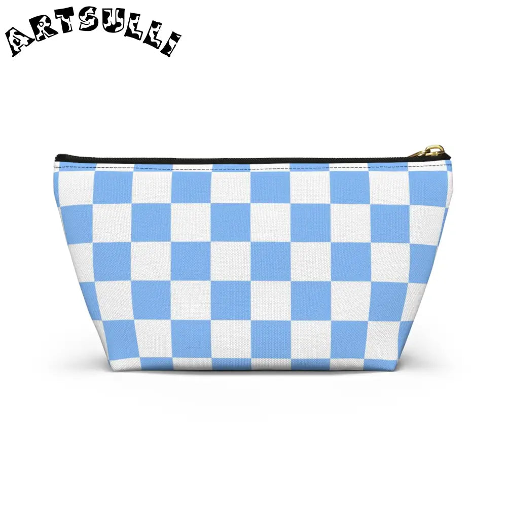 JAKKOUTTHEBXX Checkerboard White and Light Blue Accessory Pouch w