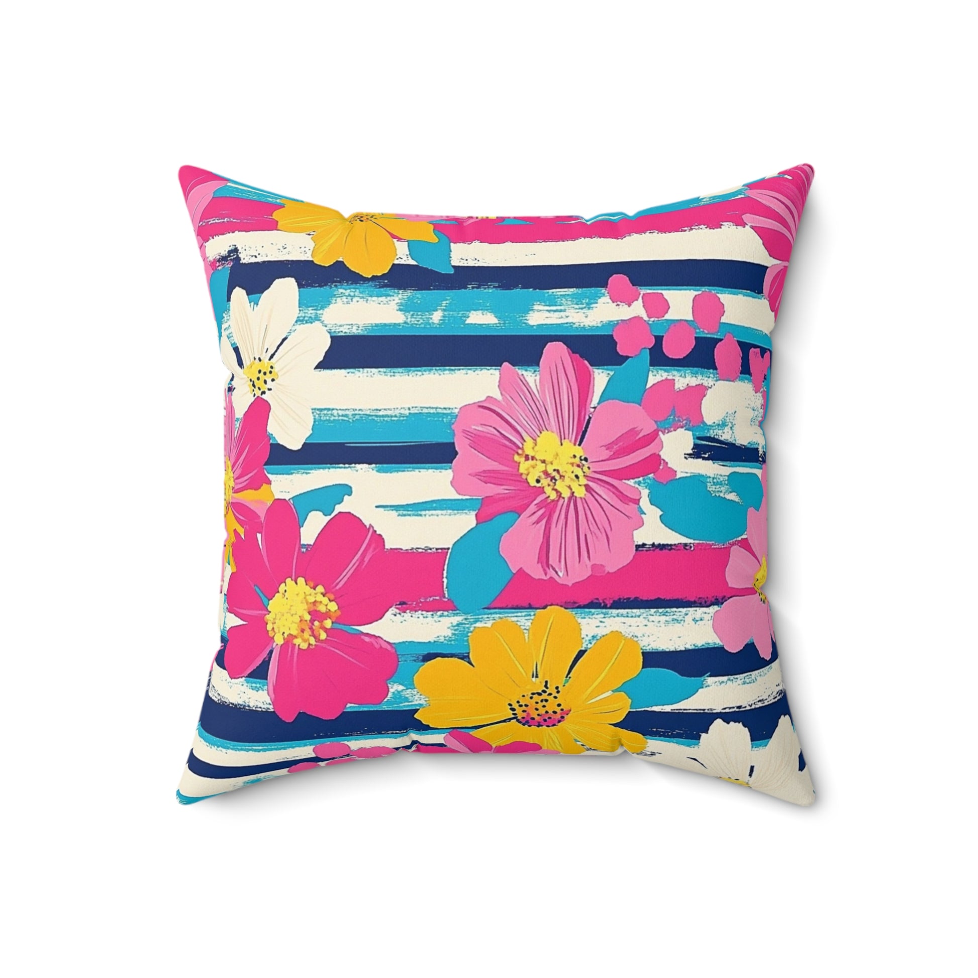 Dayglo Floral Stripes Multi-Color Spun Polyester Square Pillow, Artsulli - Art is Long, Life is Short, Home Decor, , , , , , , 