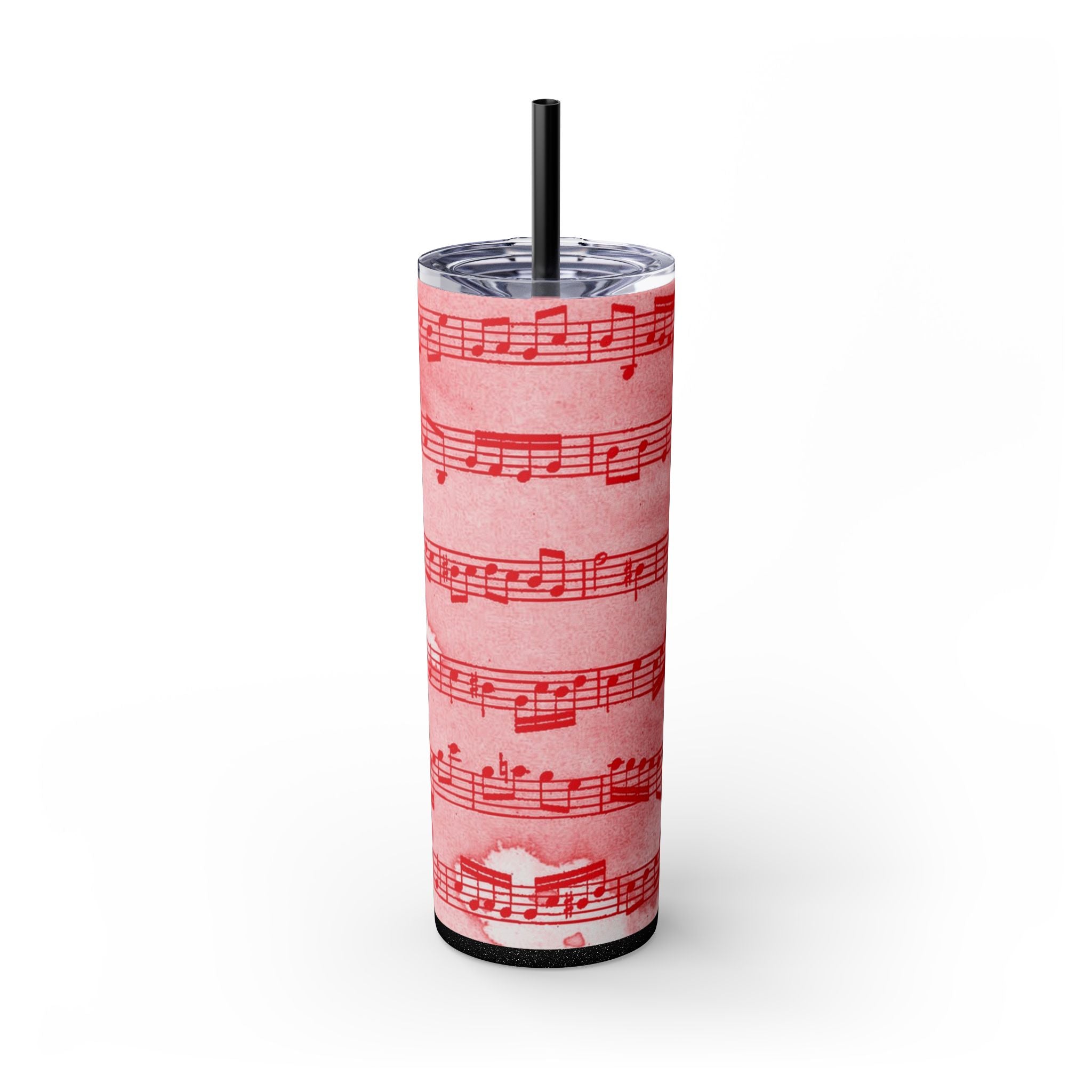 Drip Spill Type Beat Sheet Music Red Skinny Tumbler with Straw, 20oz, Artsulli - Art is Long, Life is Short, Mug, Finish, Glossy, Color, Glitter Black, Size, 20oz, 23528053075849975780