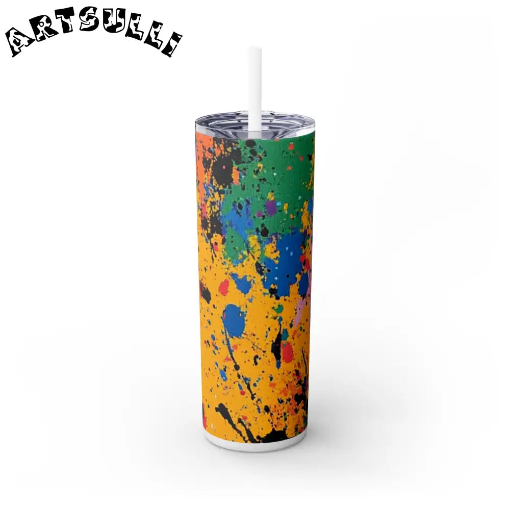 JAKKOUTTHEBXX The Colors Of Paint Splatter Skinny Tumbler with Straw