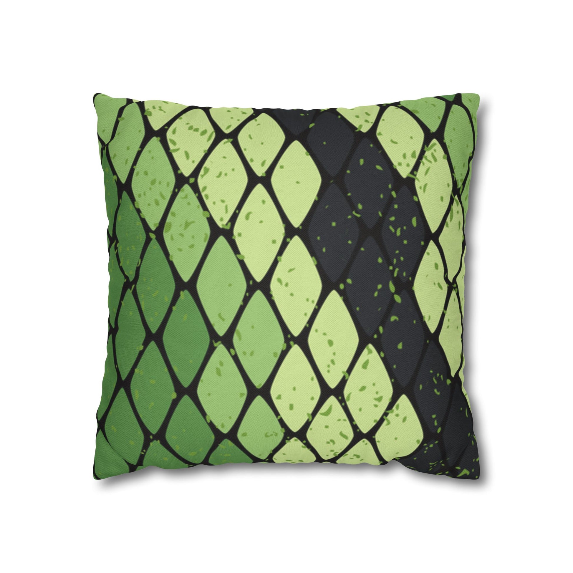 Snake Skin Green and Black Spun Polyester Square Pillowcase, Artsulli - Art is Long, Life is Short, Home Decor, Size, 16" × 16", , , , , 11222782099364