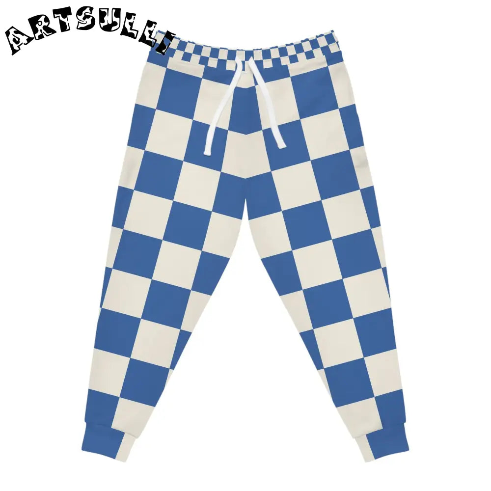 JAKKOUTTHEBXX Checkerboard Blue Athletic Joggers (AOP) JAKKOUTTHEBXX