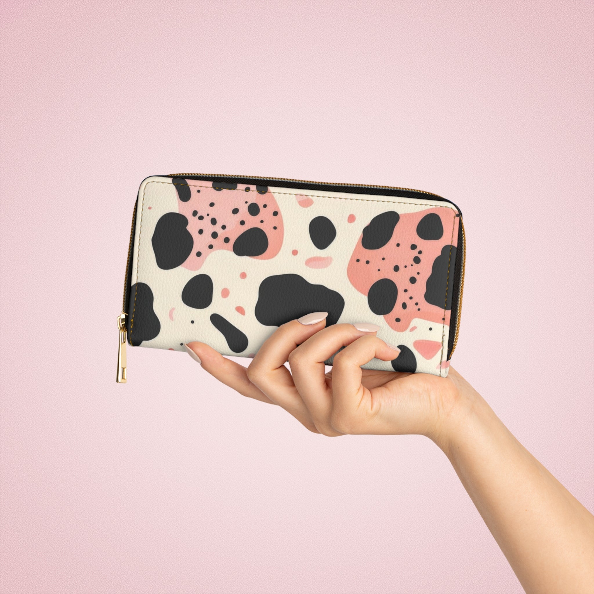 Organic Cow Print Cream and Pink Zipper Wallet, Artsulli - Art is Long, Life is Short, Accessories, , , , , , , 
