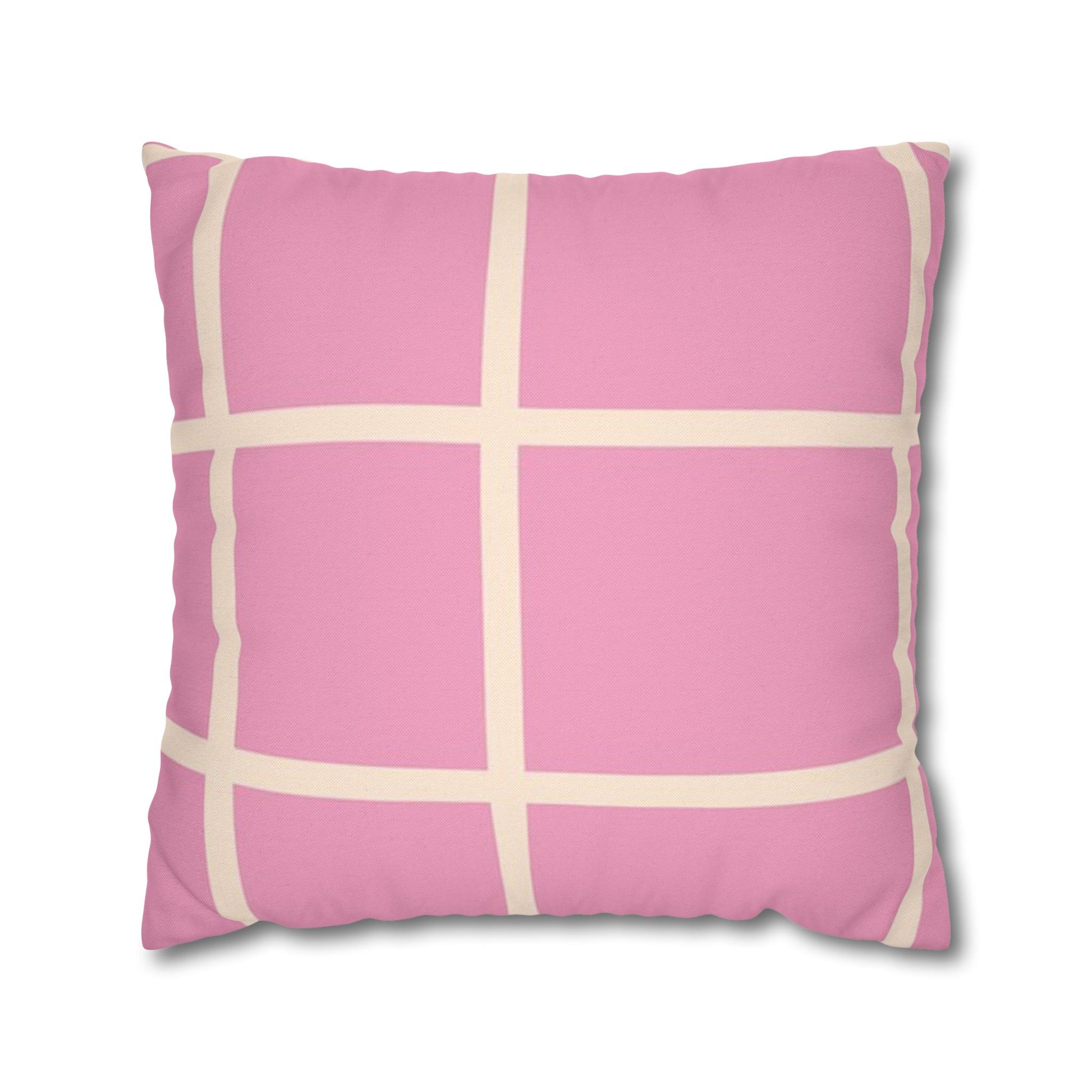 Pink Grid Cloth Sim Spun Polyester Square Pillowcase, Artsulli - Art is Long, Life is Short, Home Decor, Size, 20" × 20", , , , , 49997434518463214797