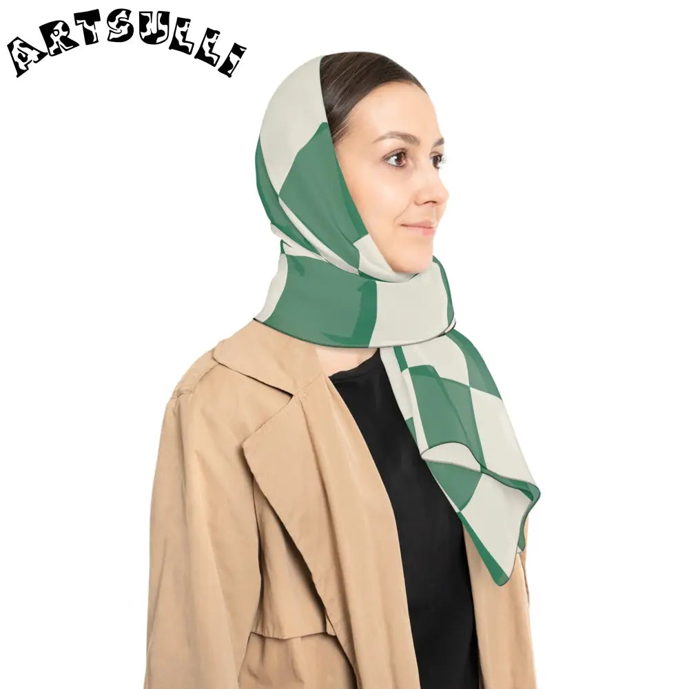 JAKKOUTTHEBXX Checkerboard II Dark Green Poly Scarf JAKKOUTTHEBXX