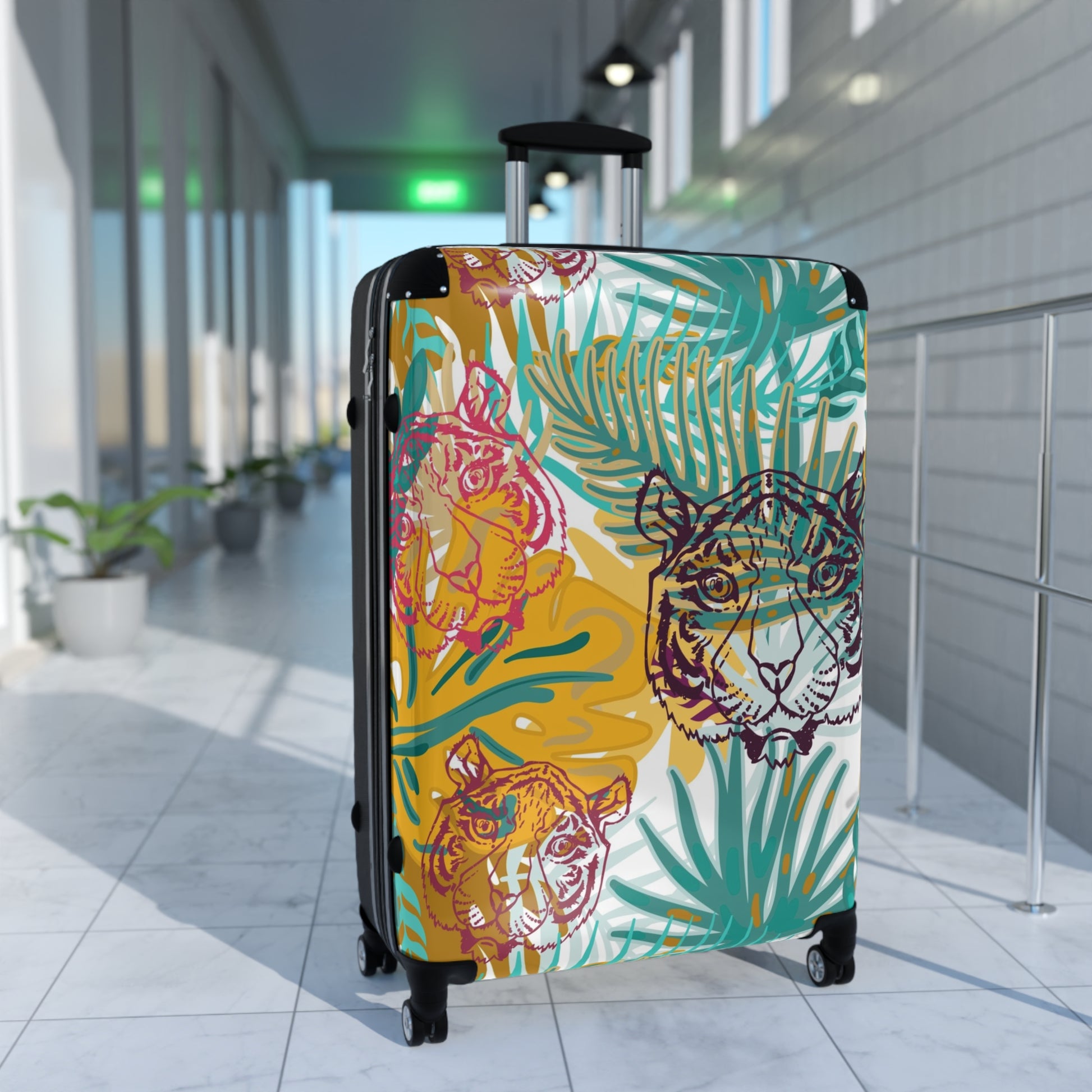 Tropical Jungle Tigers Brown and Green Suitcase, Artsulli - Art is Long, Life is Short, Bags, , , , , , , 