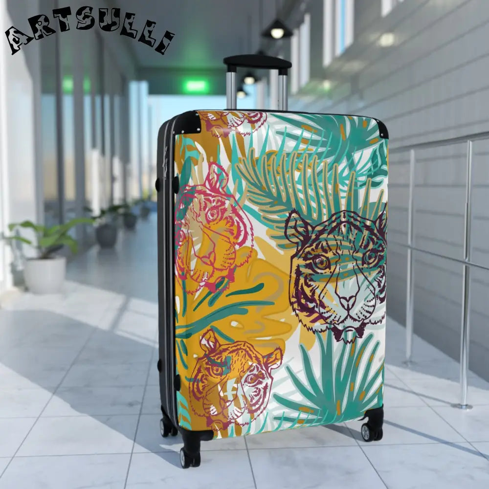 JAKKOUTTHEBXX Tropical Jungle Tigers Brown and Green Suitcase