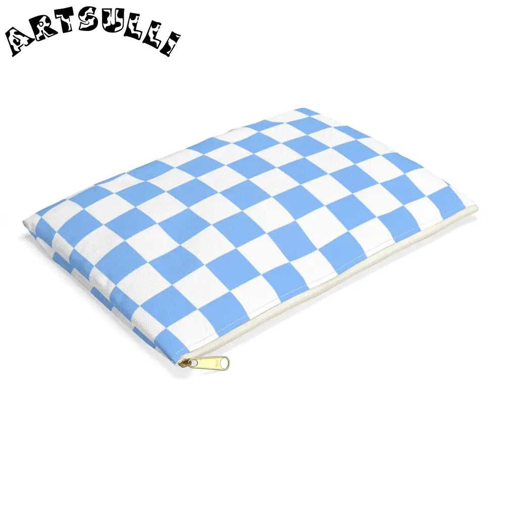 JAKKOUTTHEBXX Checkerboard White and Light Blue Accessory Pouch