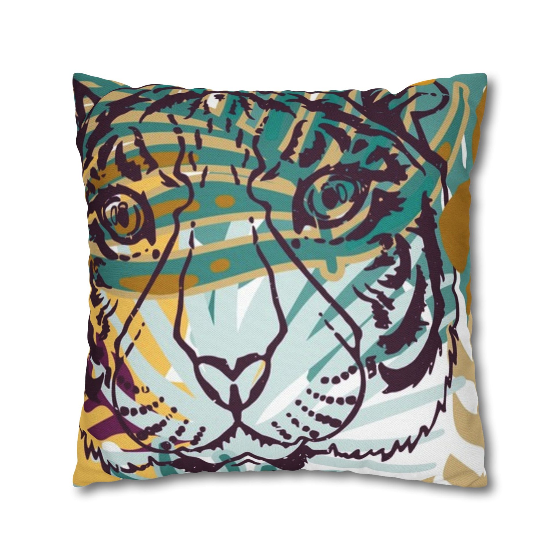 Tropical Jungle Tigers Brown and Green Spun Polyester Square Pillowcase, Artsulli - Art is Long, Life is Short, Home Decor, , , , , , , 